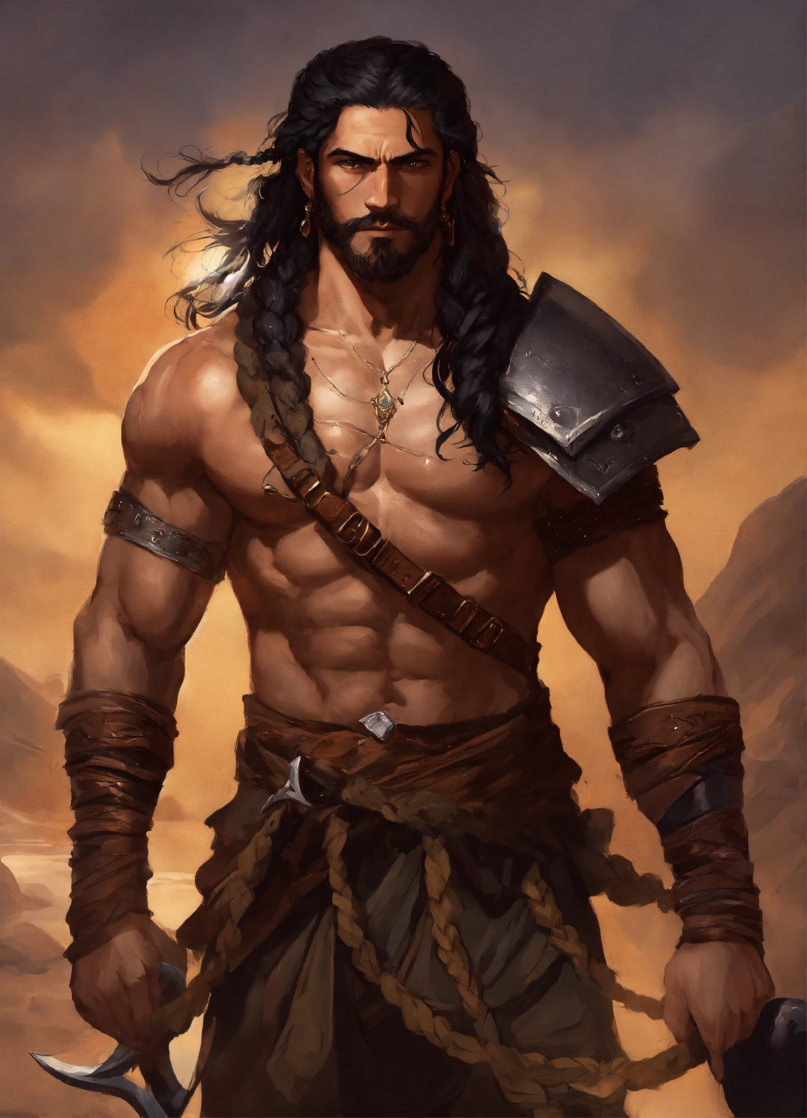 Lexica - Samson from the bible as a d&d warrior with long black braided ...
