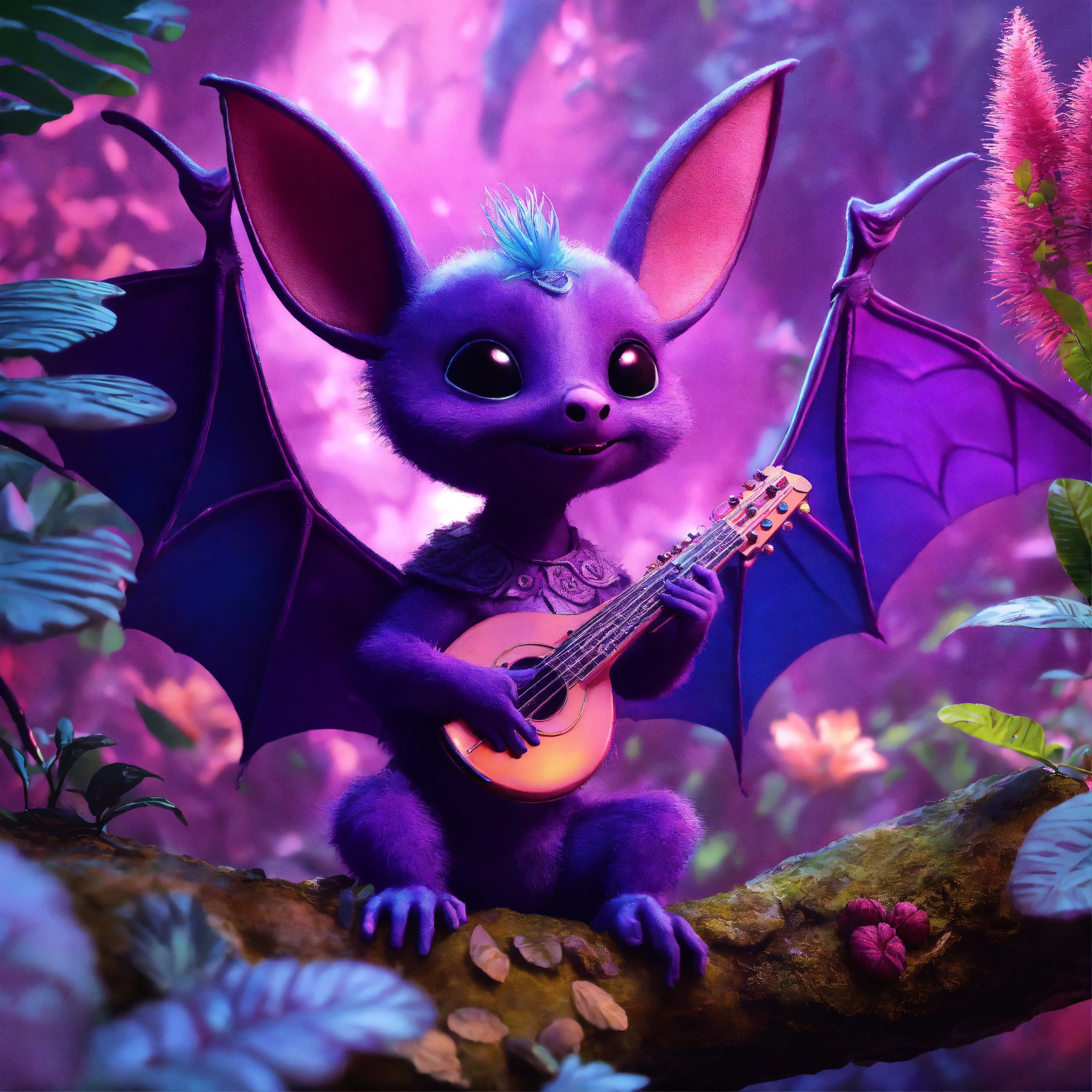 Lexica - Cute silly fuzzy pink and purple alien fruitbat character with ...
