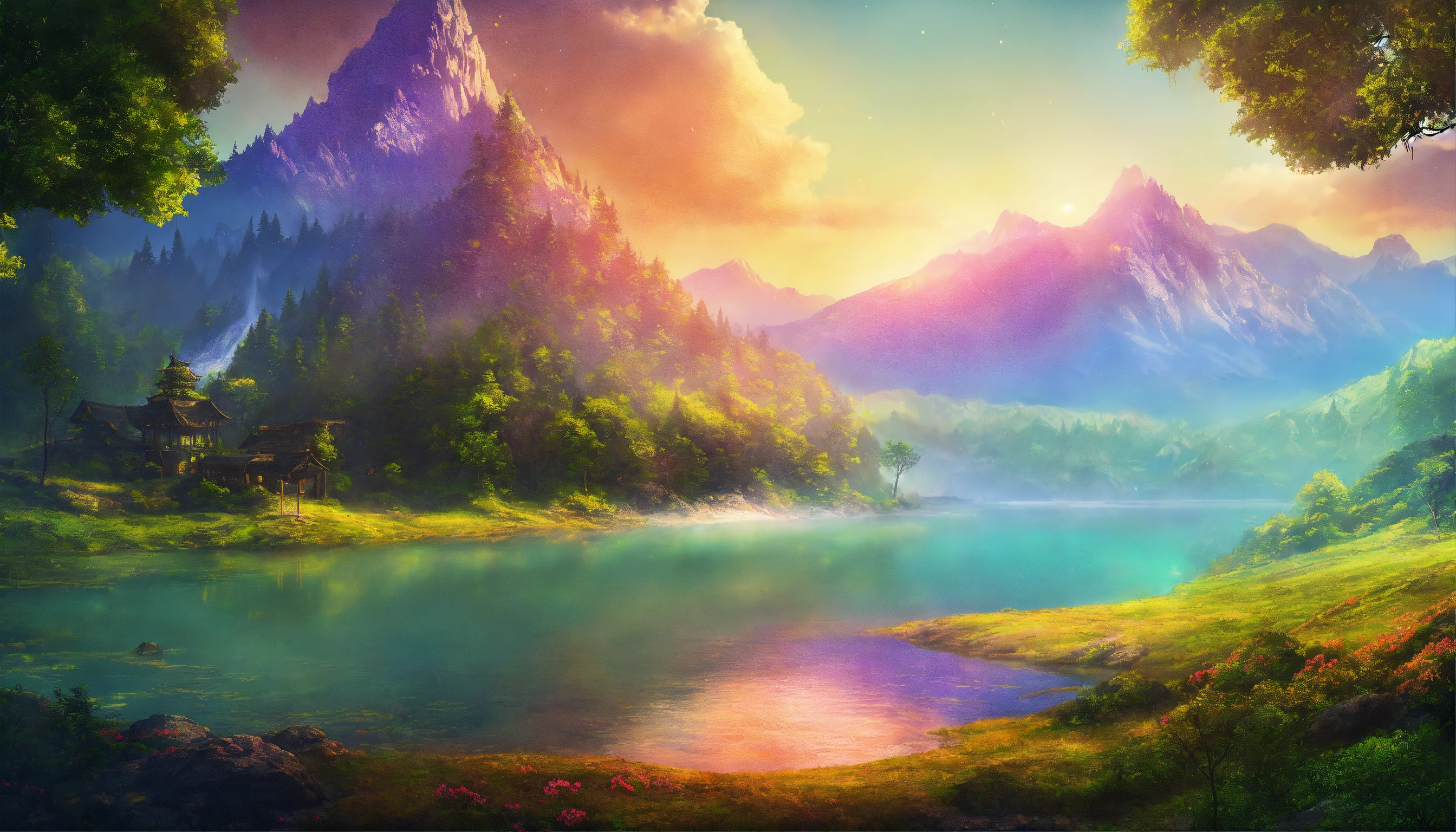 Lexica - A beautiful fantasy landscape with mountains, forests, rivers ...