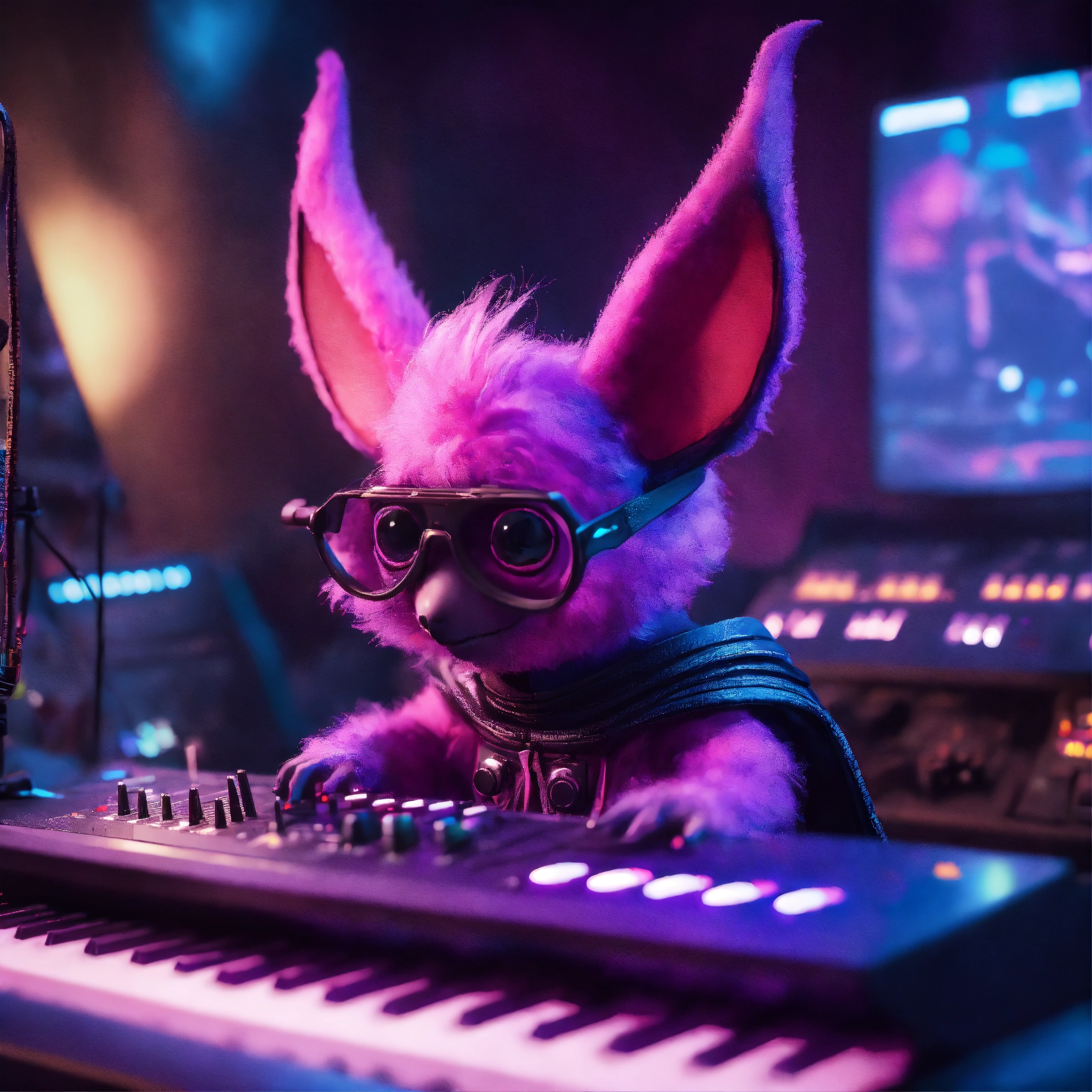 Lexica - Cute silly fuzzy pink and purple alien fruitbat character with ...