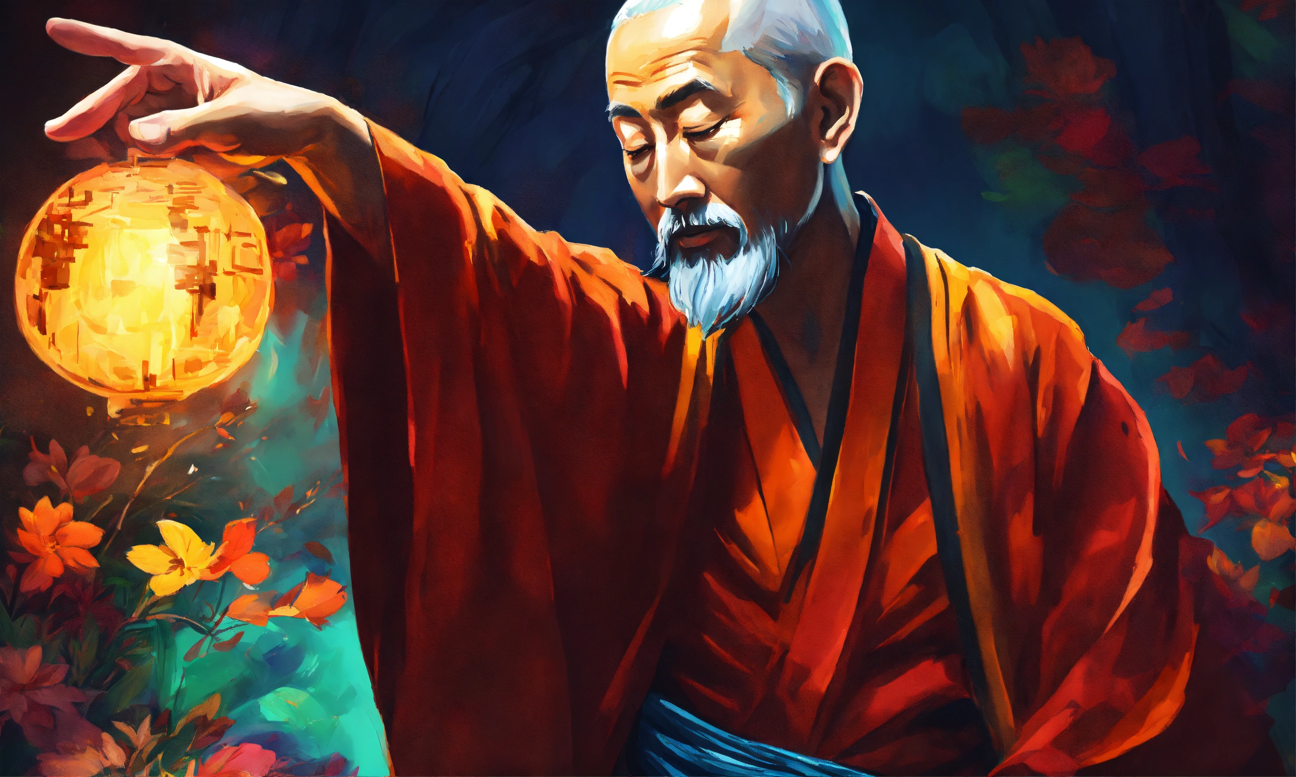 Lexica - A hand drawn painting of a zen master pointing finger , 4K ...