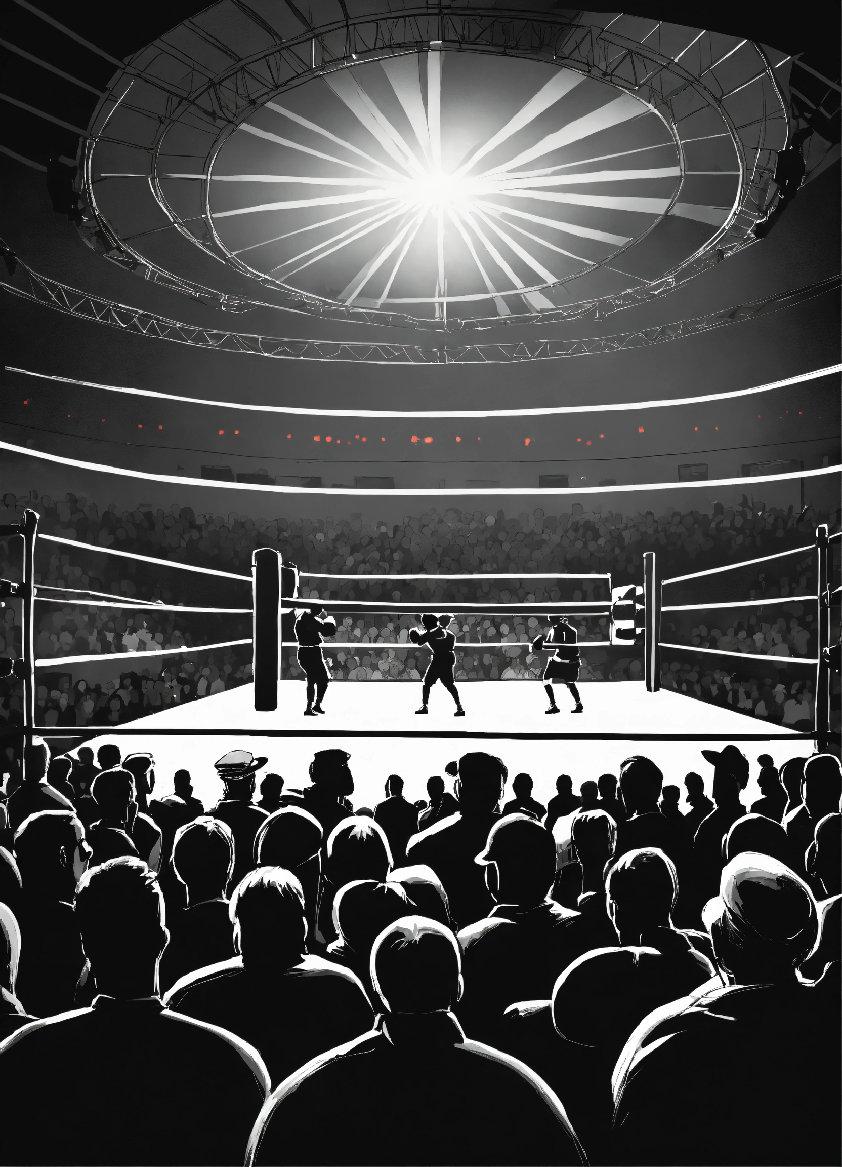 Lexica - A black and white illustration of a crowd at boxing match ...