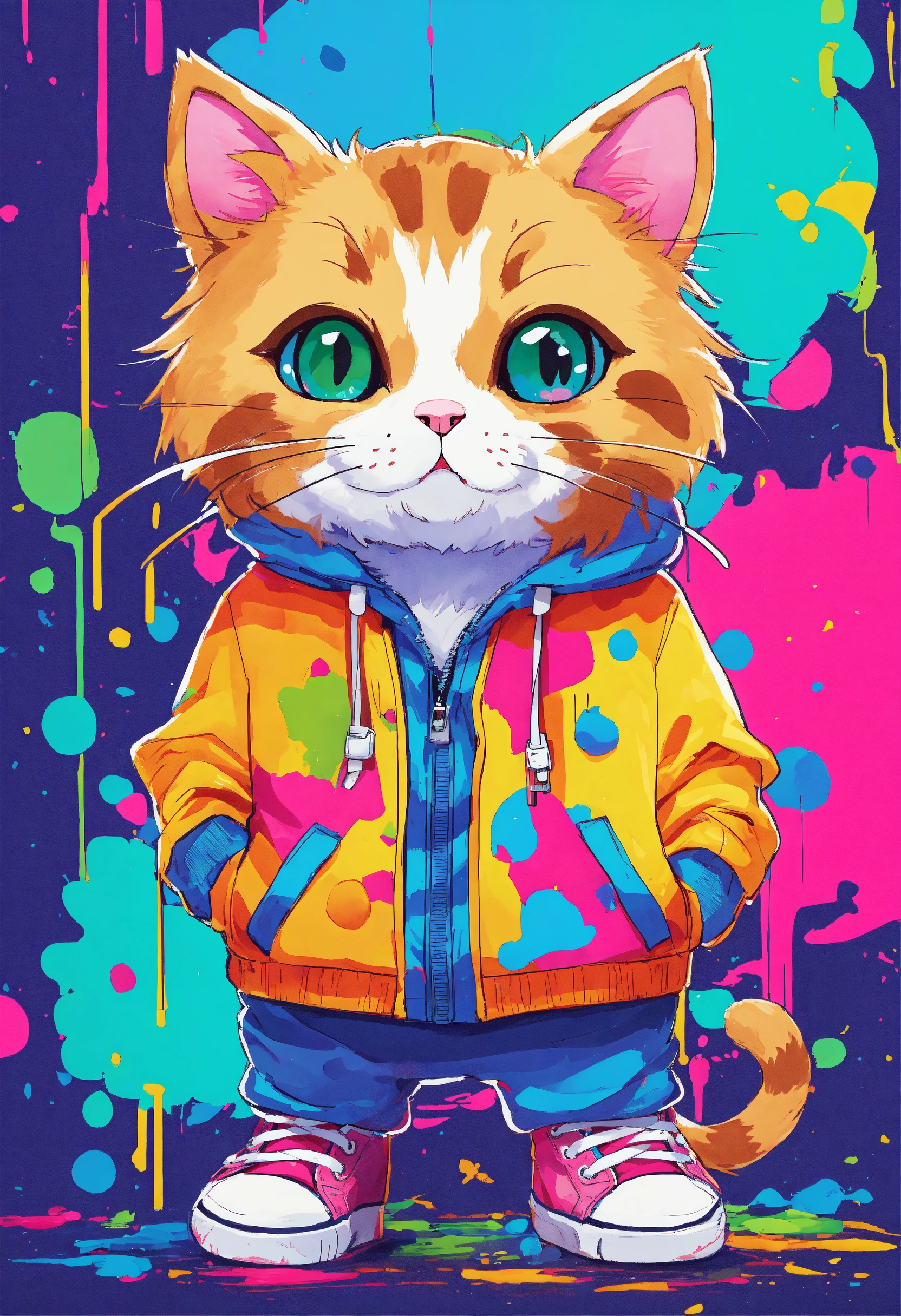 Lexica - A cat wearing a hoodie and sneakers standing in front of a ...