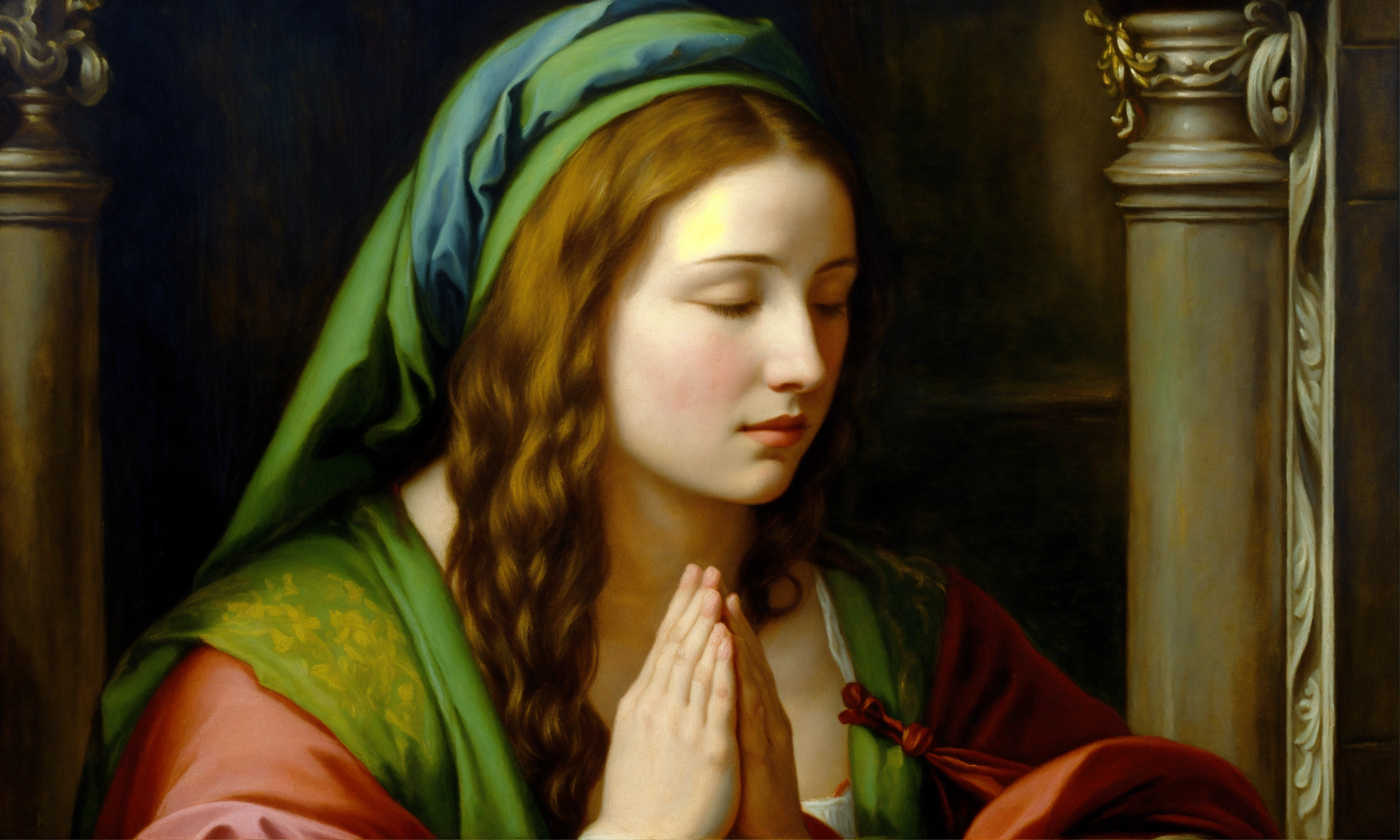 Lexica - Renaissance oil painting of a woman praying to god