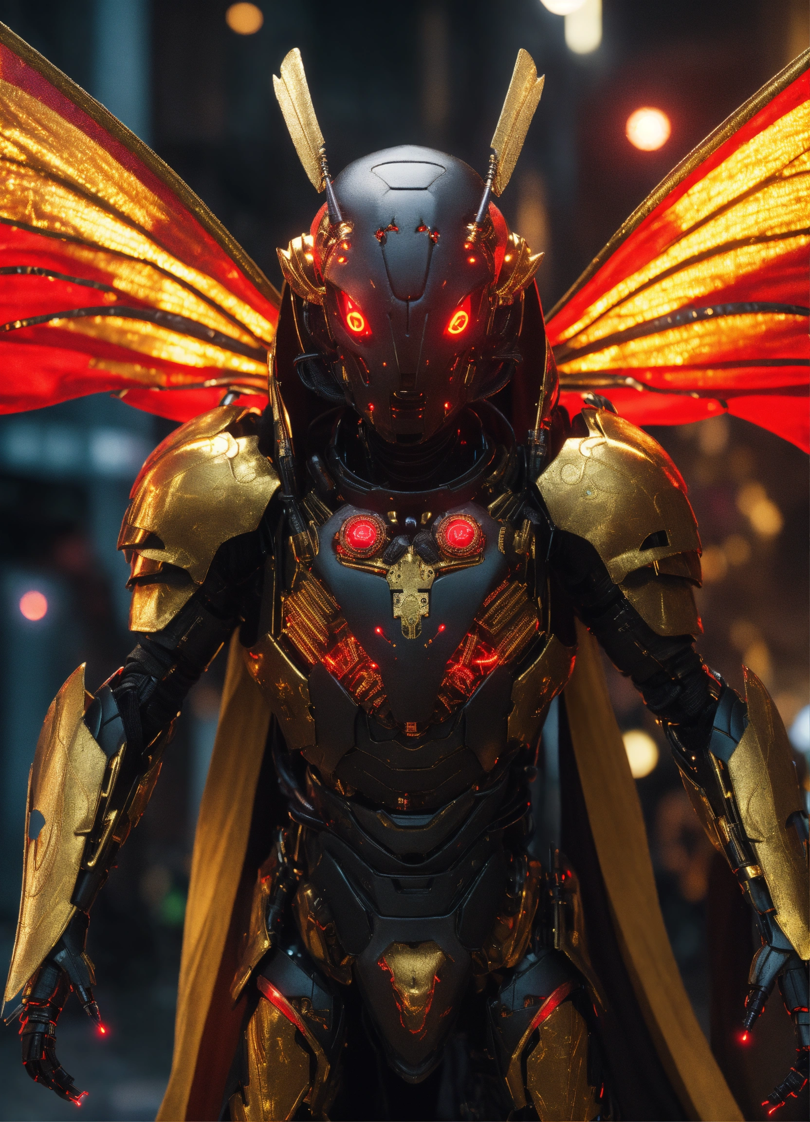 Lexica - Close up of black cockroach faced humanoid with red glowing ...
