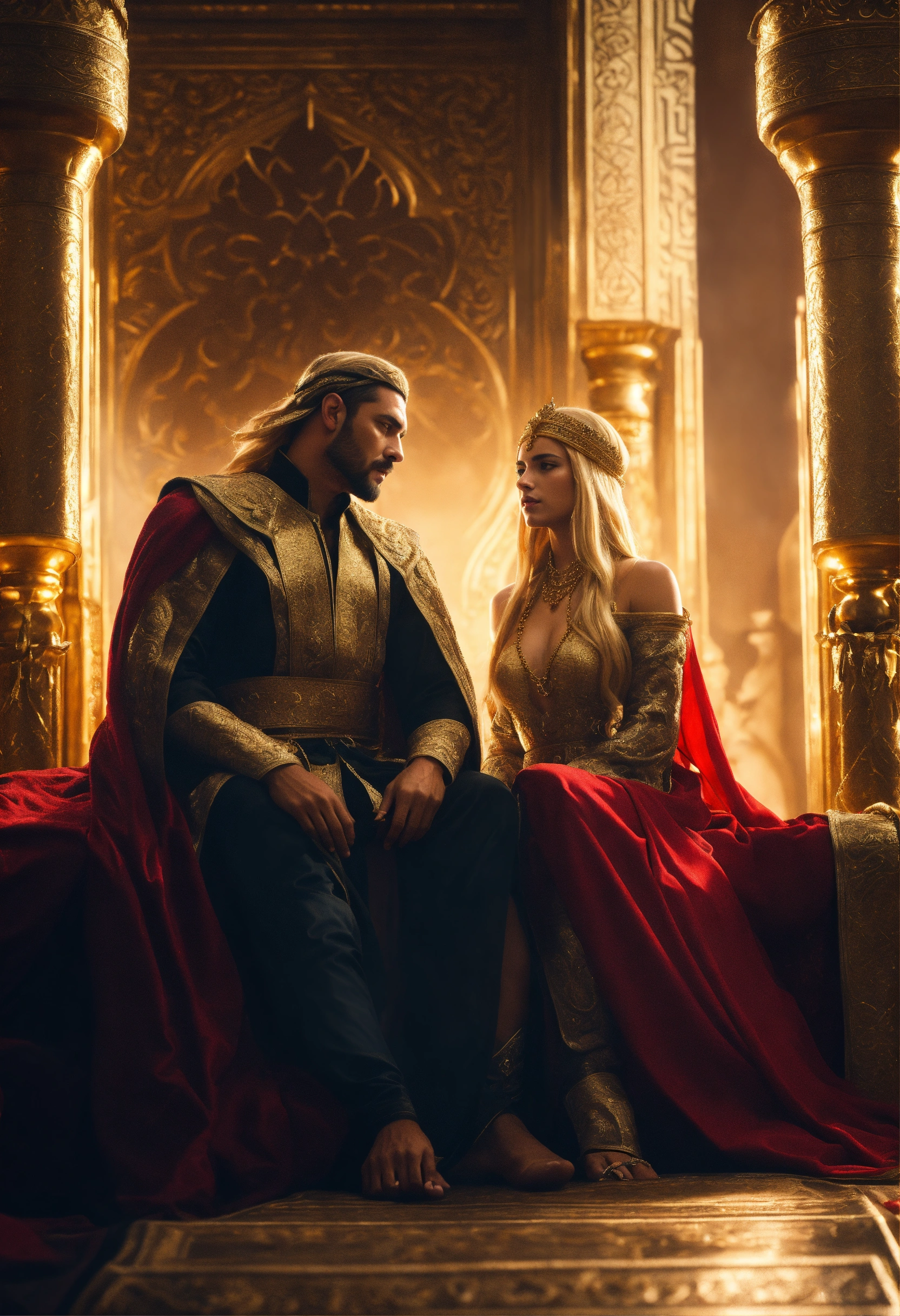 Lexica - An epic fantasy scene featuring the sultan Saladin sitting on ...
