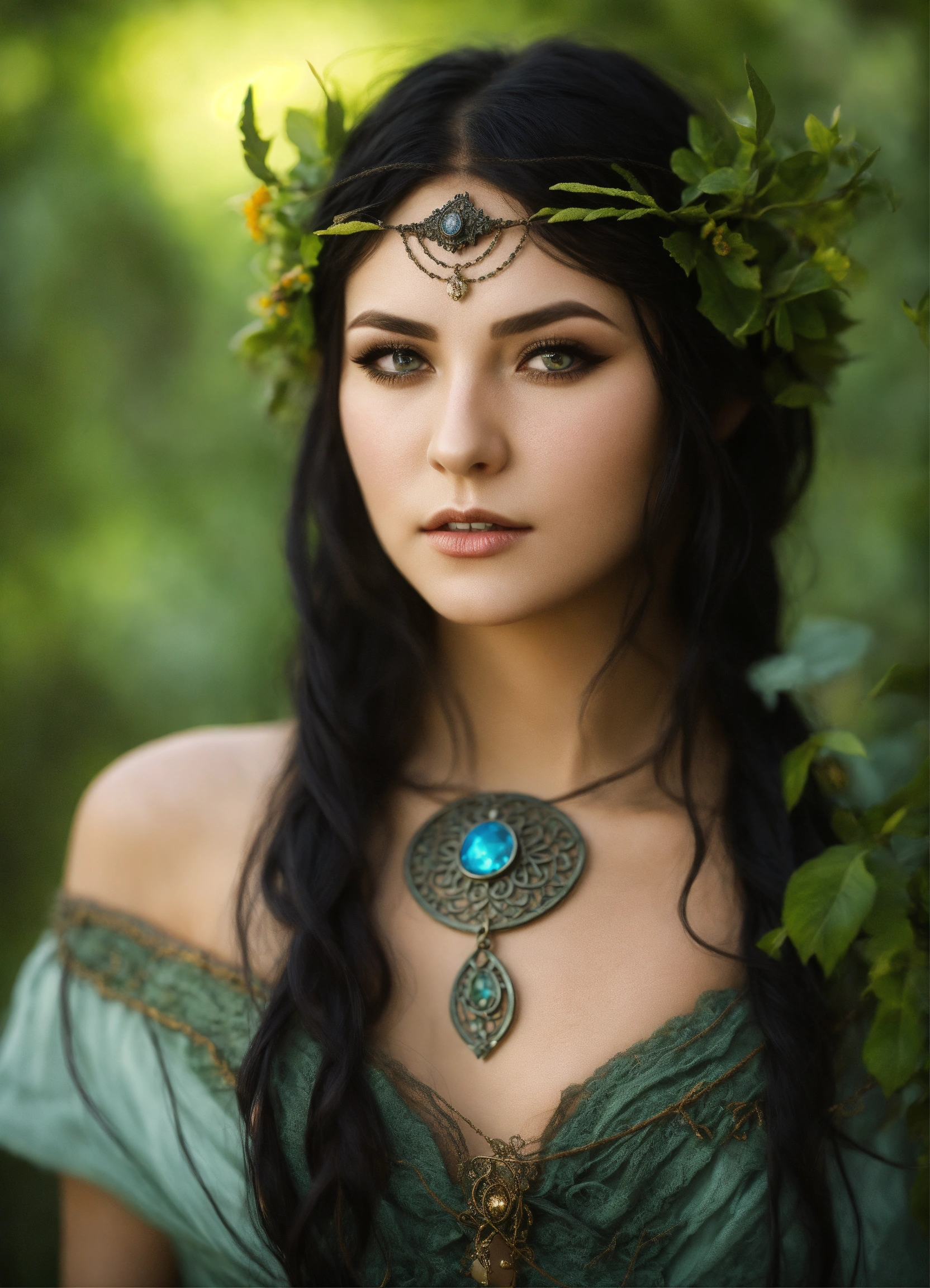 Lexica - Beautiful elven female druid with black hair and grey eyes
