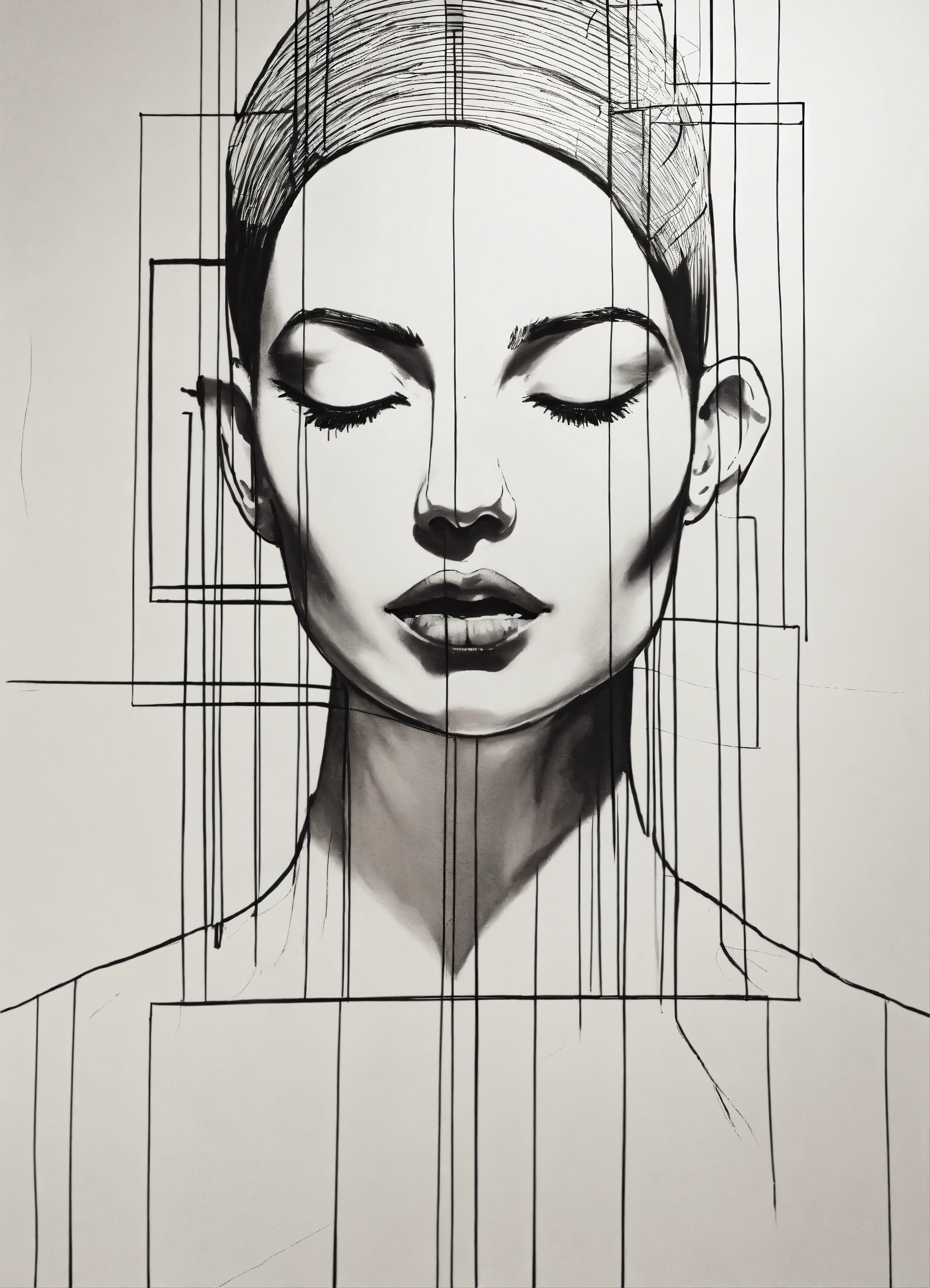 Lexica Painting of a one black line drawing in white background