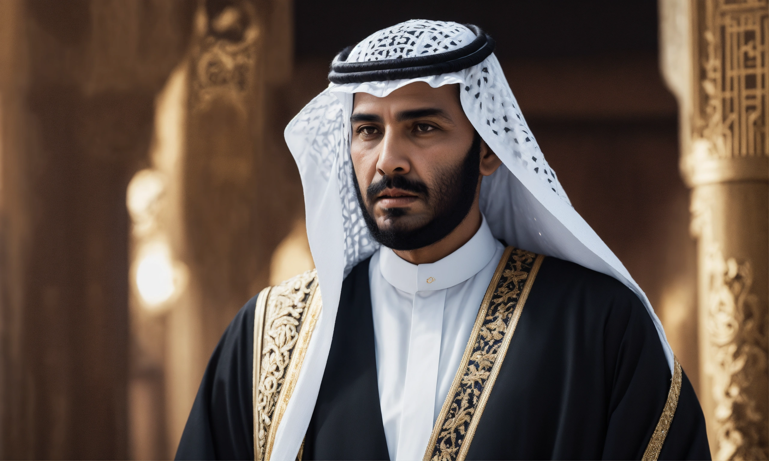 Lexica - Saudi old king, traditional costume, standing, looking side ...
