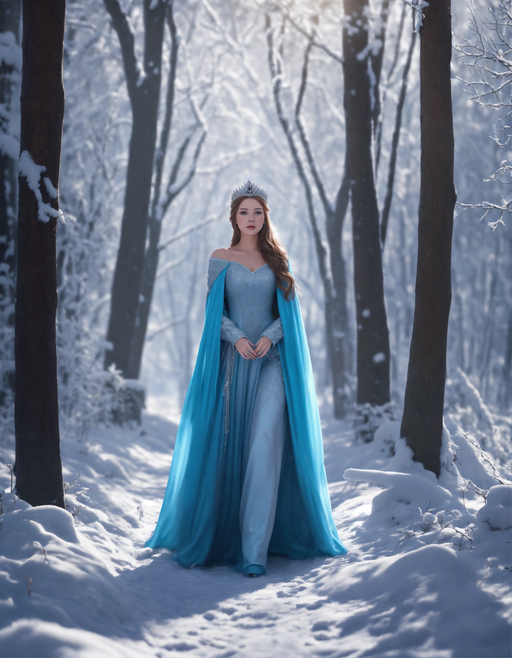 Lexica - Beautiful snow princess walking through in the winter forest ...