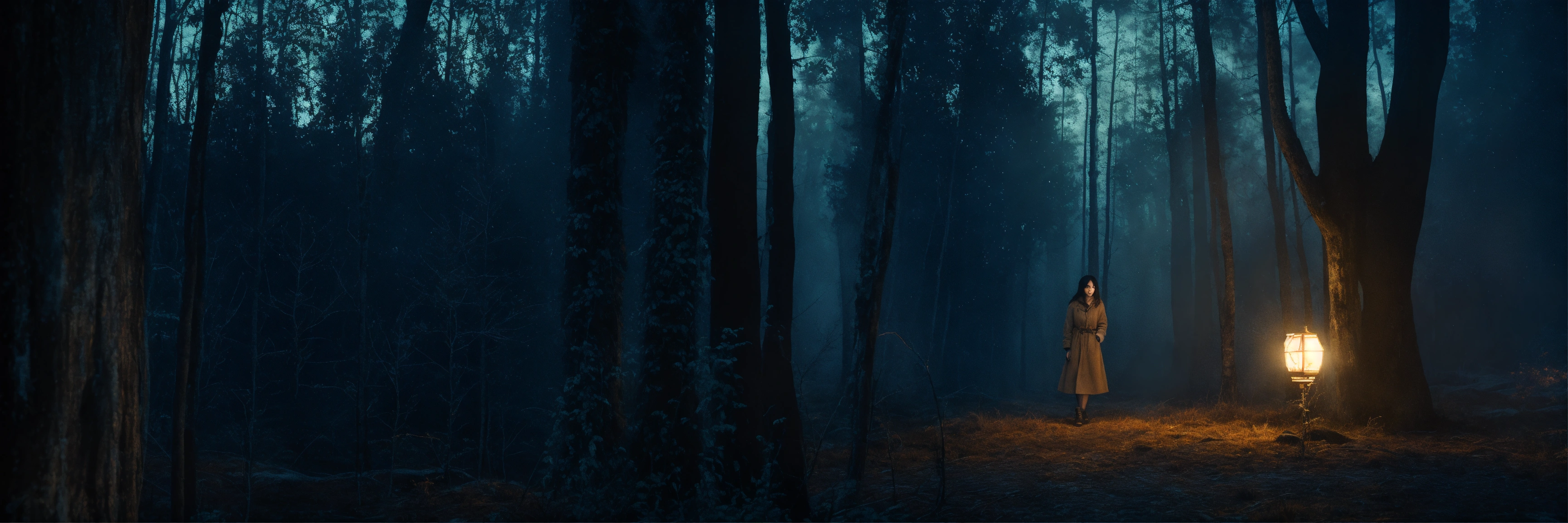 Lexica - Terrifying female ghost with black hair in a dark forest ...