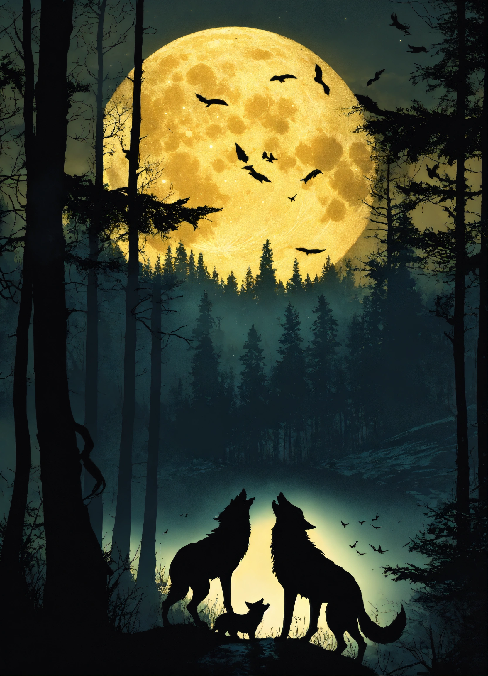 Lexica - Werewolves on a full moon night in the forest with wolves in ...