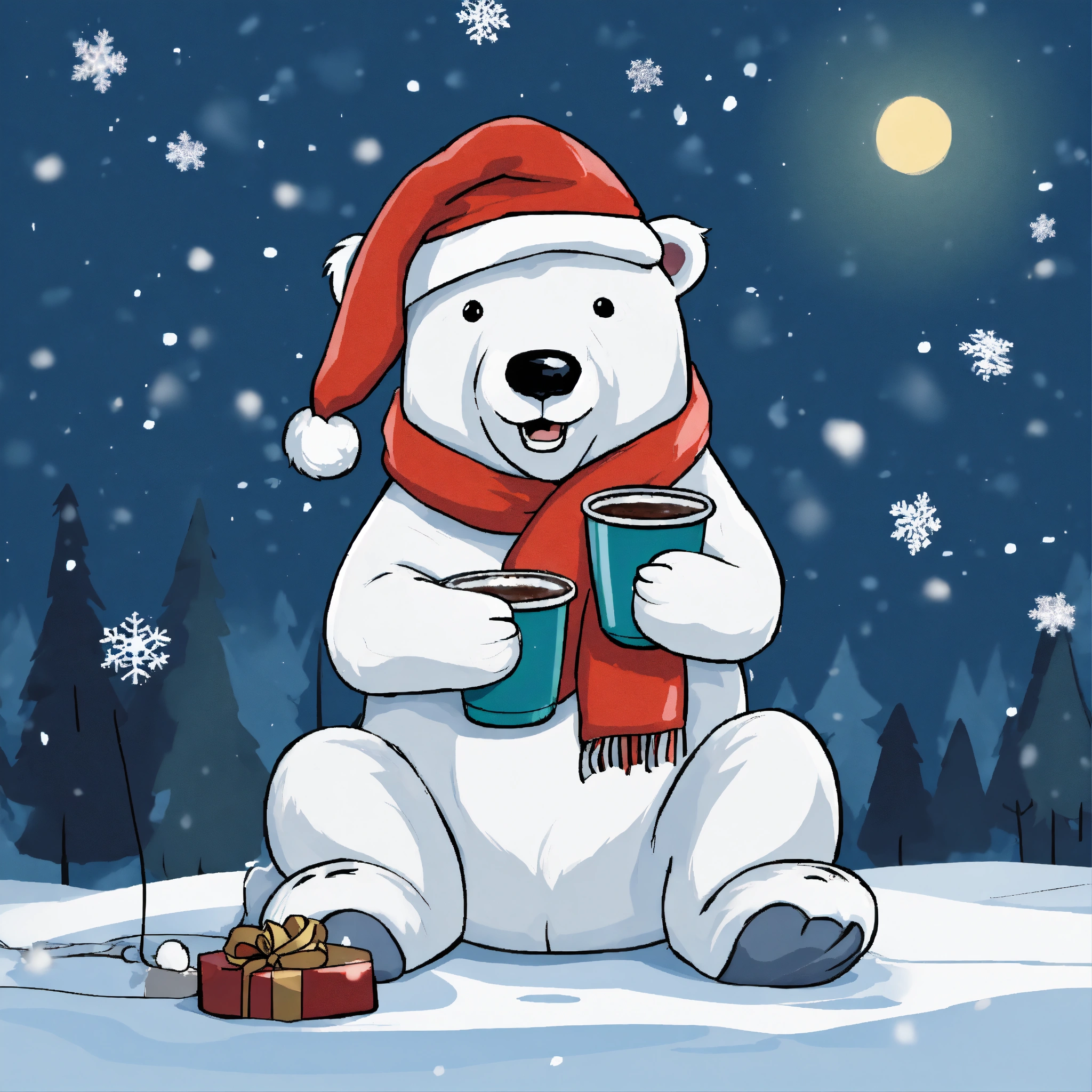 Lexica - Polar bear sitting in the snow and wearing a santa hat and ...
