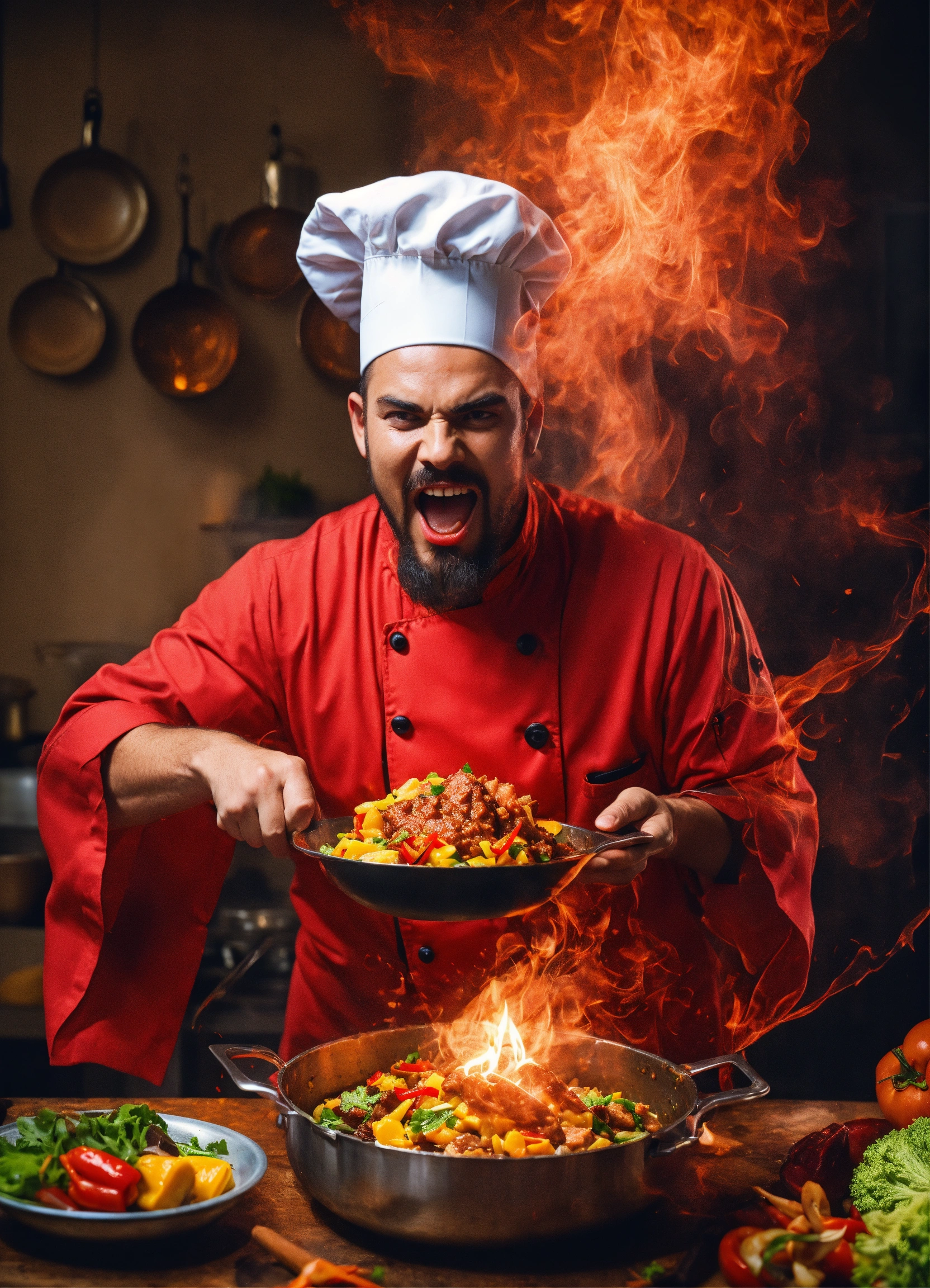 Lexica - Satan disguised as a chef casting his spell on the food