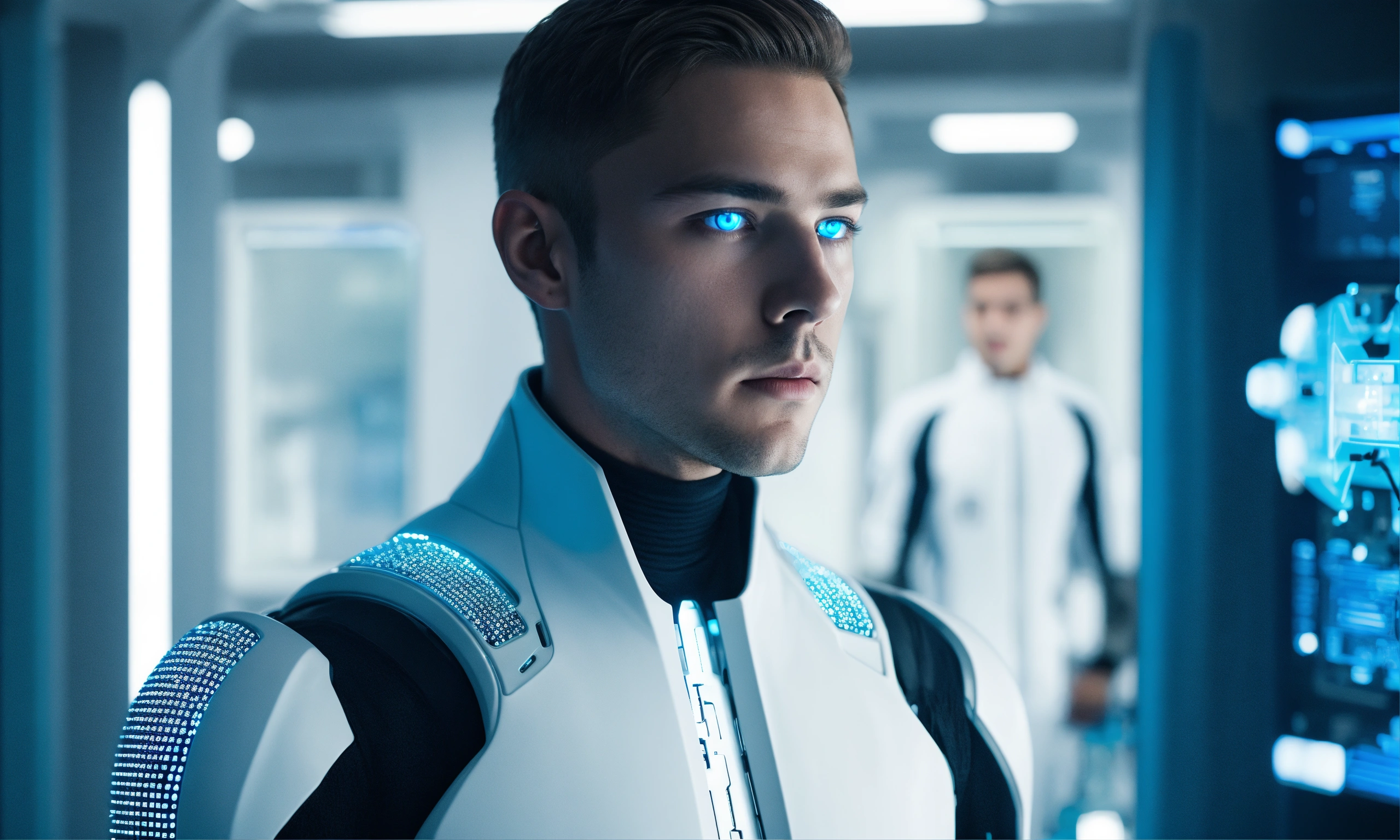Lexica - Human looking male android standing in a white futuristic ...