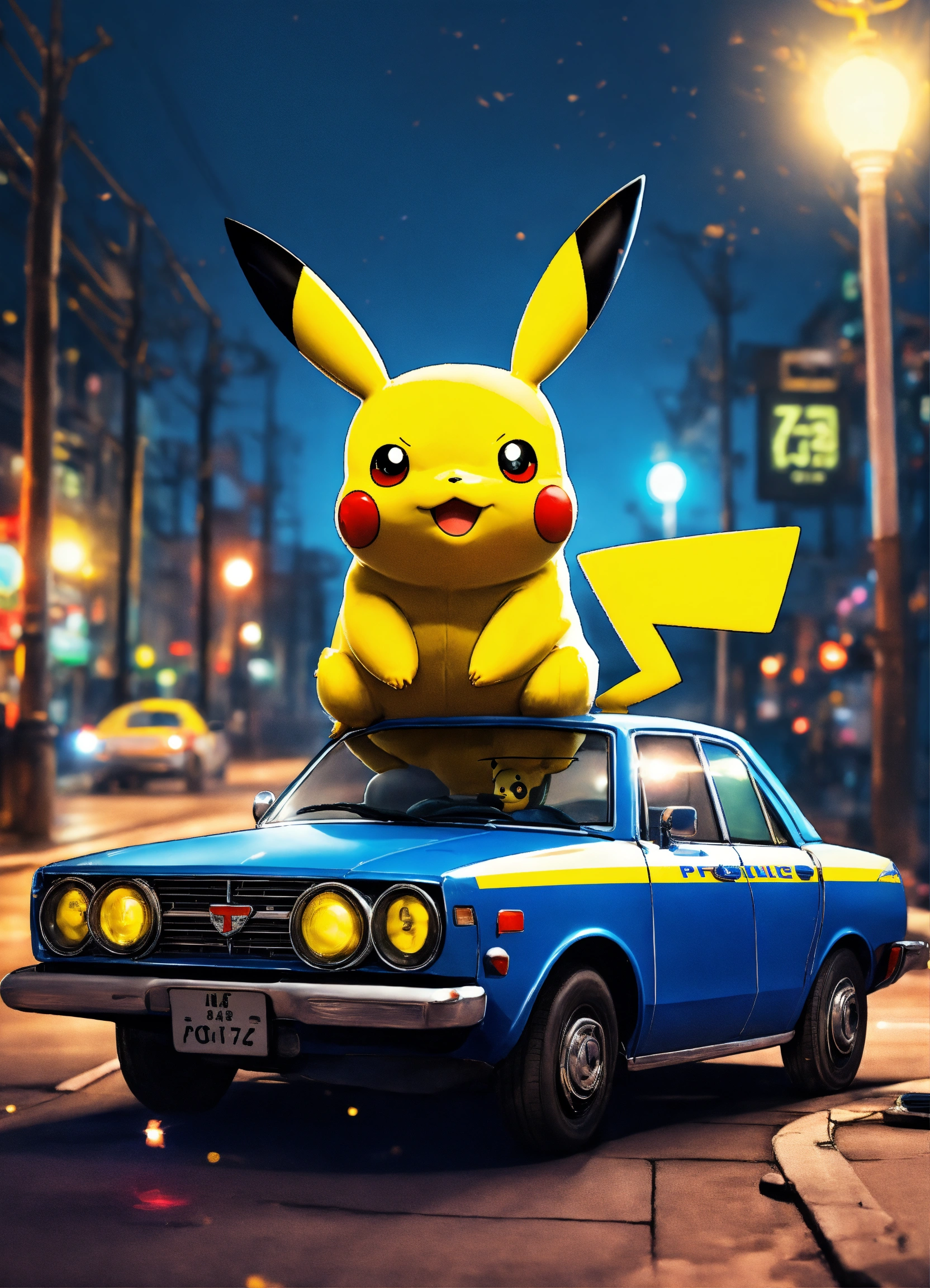 Lexica - PIKACHU LIKE POLICE WITH CAR
