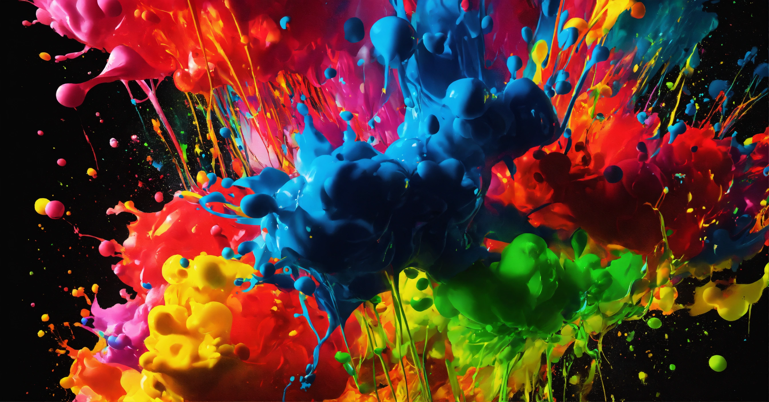 Lexica - Rainbow neon paint color splashes on a flat black background ...