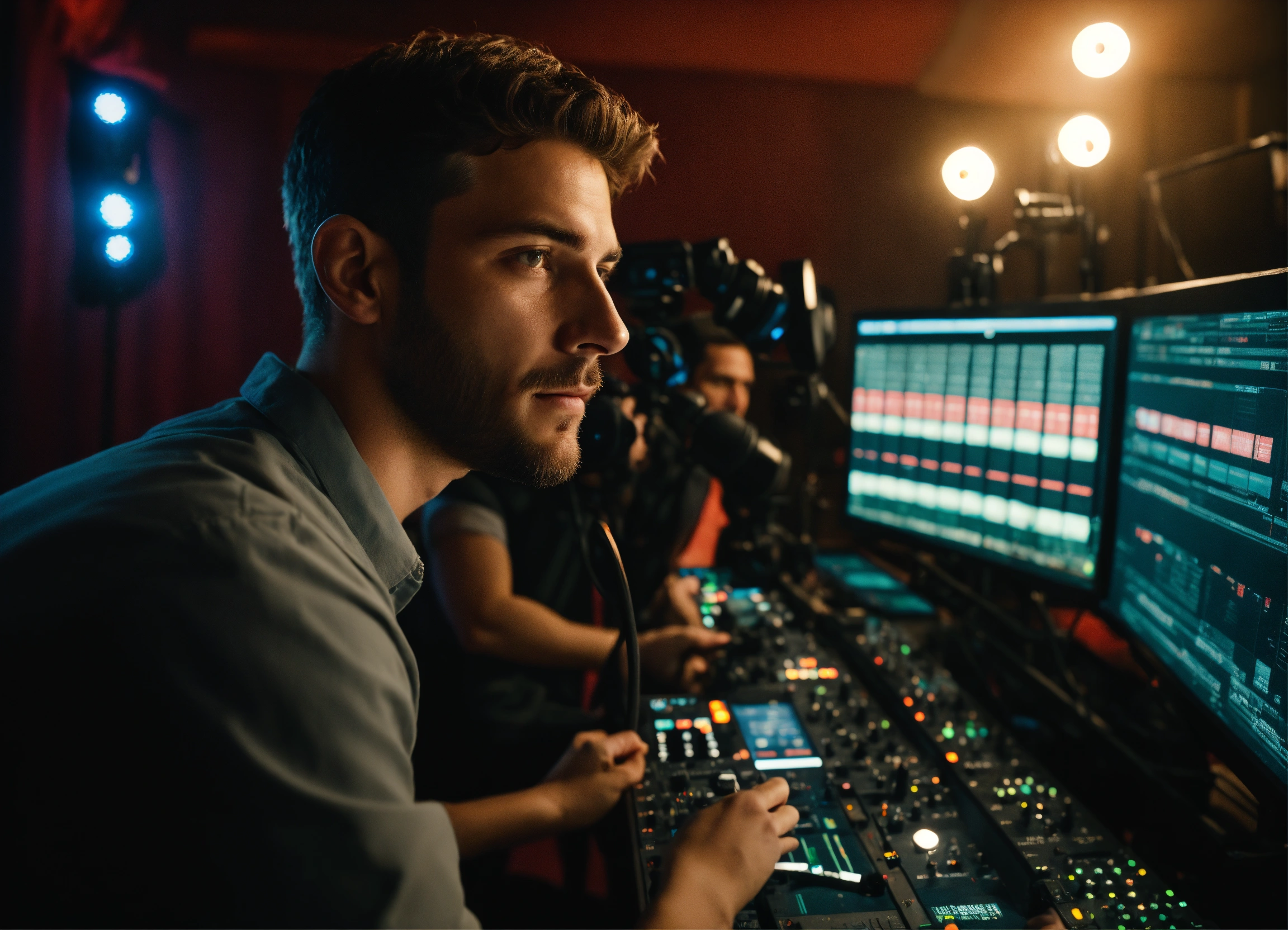 Lexica - The operator looks directly into the frame, he is under the ...