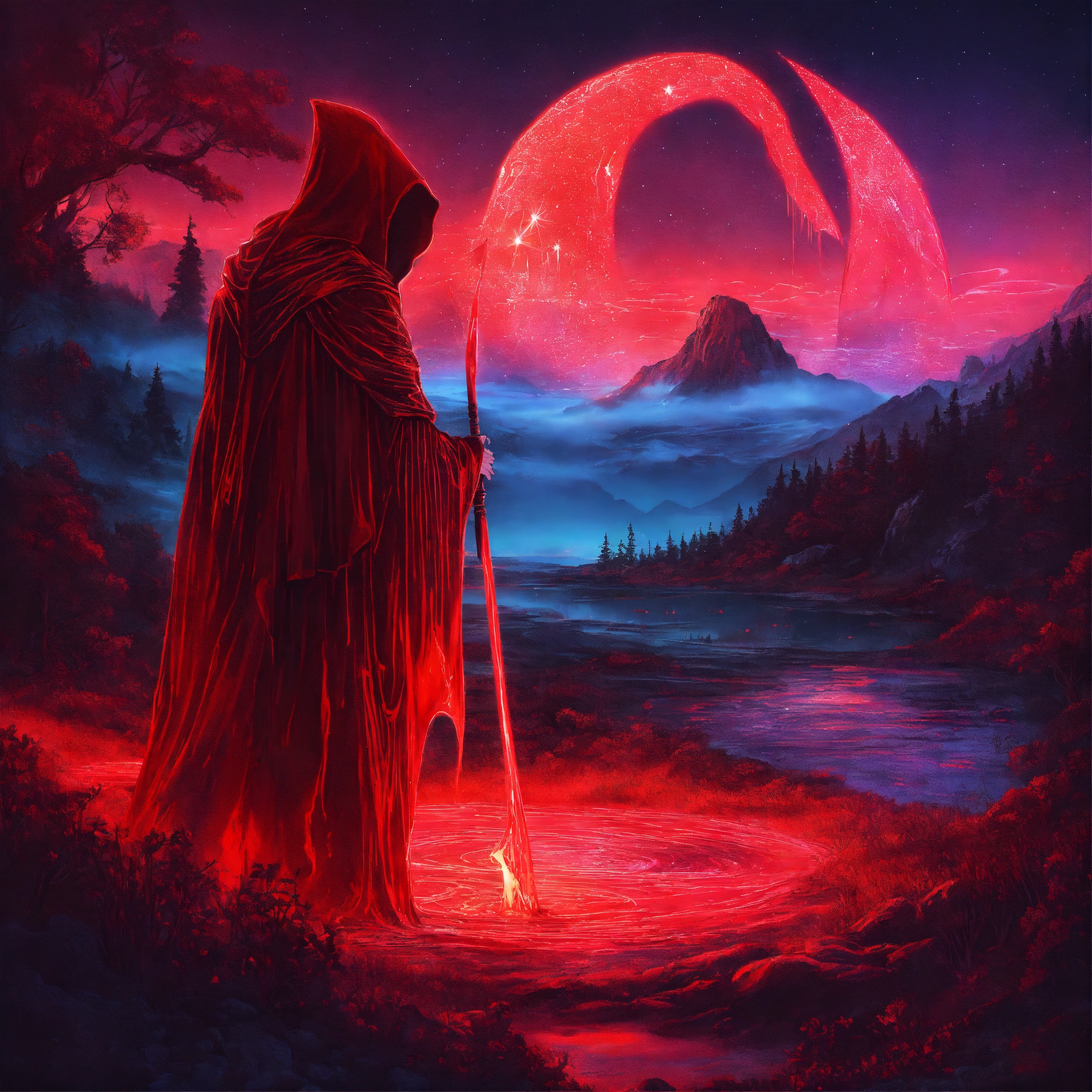 Lexica - Optical illusion bioluminescent transparent giant reaper red ...