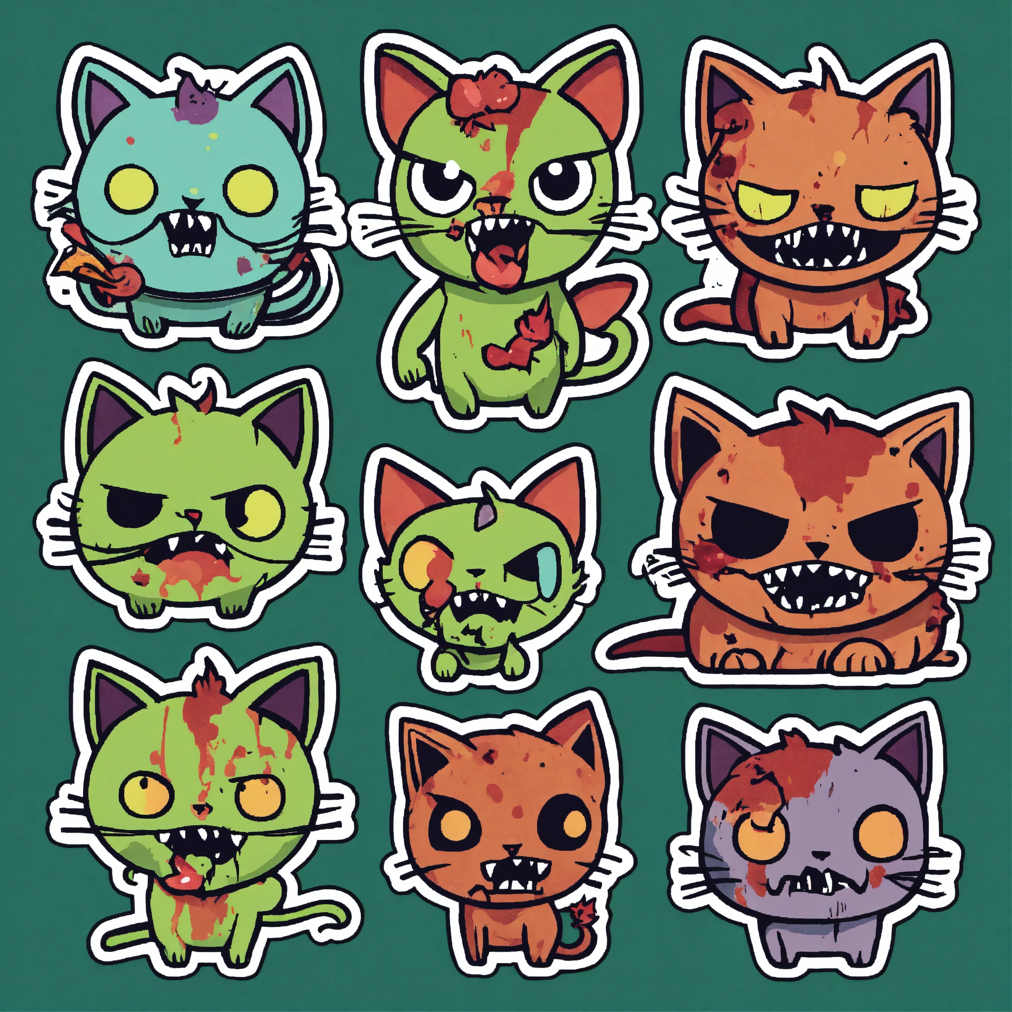 Lexica - Zombie cats monsters simple sticker in Pixar style, minimalism