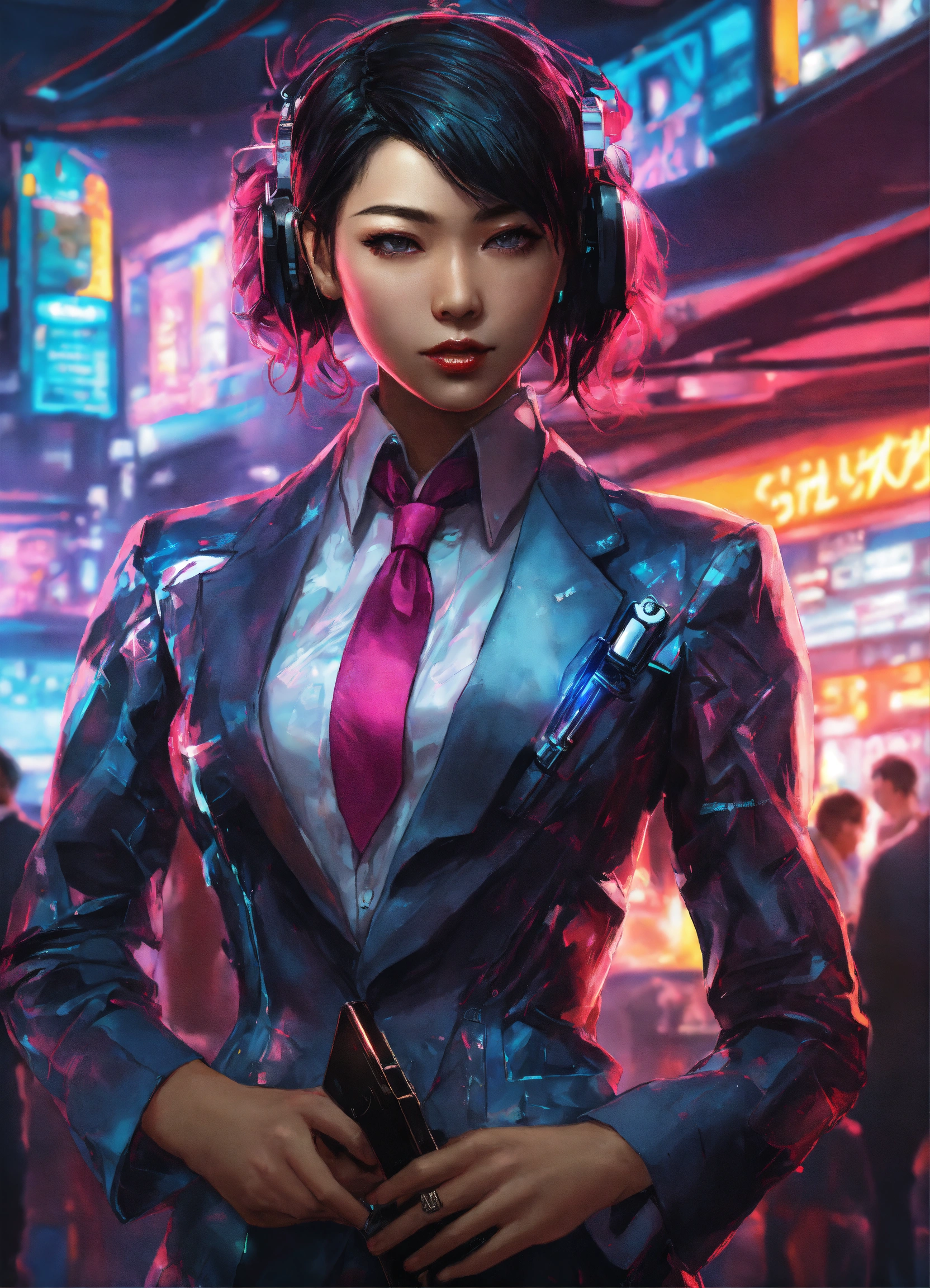 Lexica Cyberpunk Japanese business woman wearing fancy party clothes