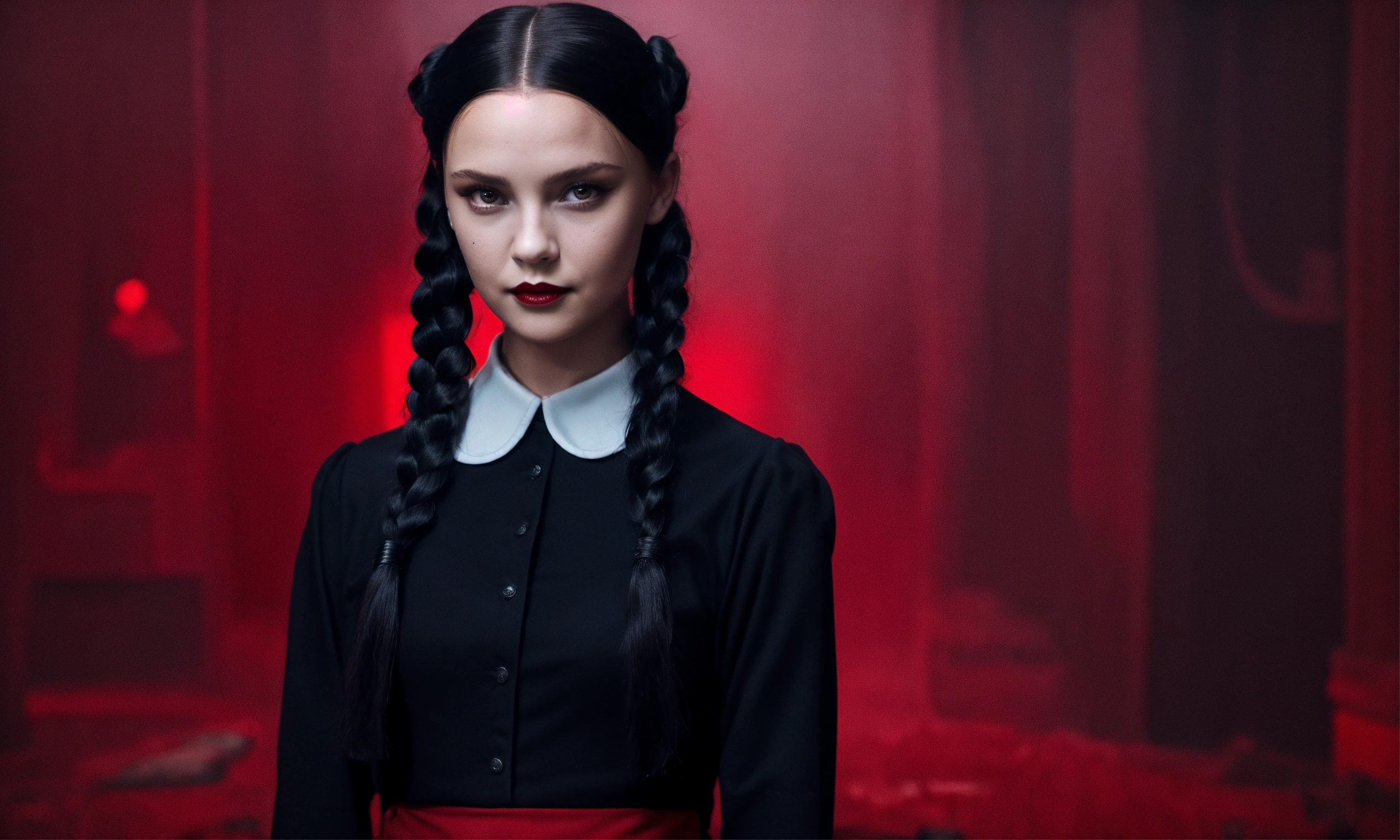 Lexica - Wednesday Addams from the series, black hair braided in two ...