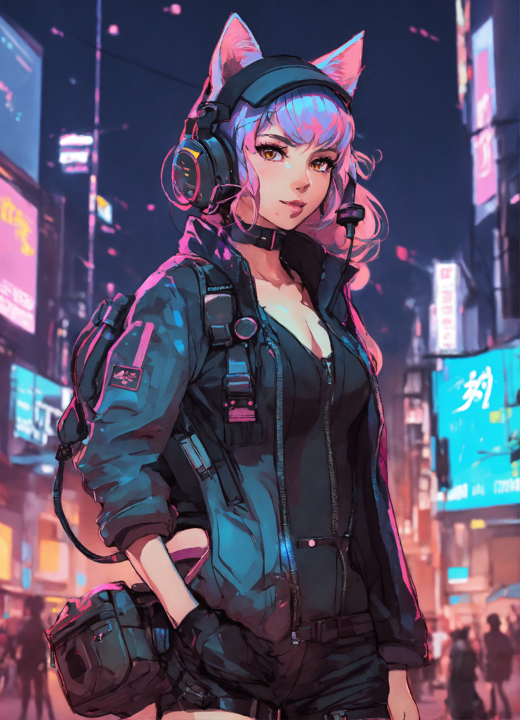Lexica - A cute cat girl, cyberpunk, in anime style