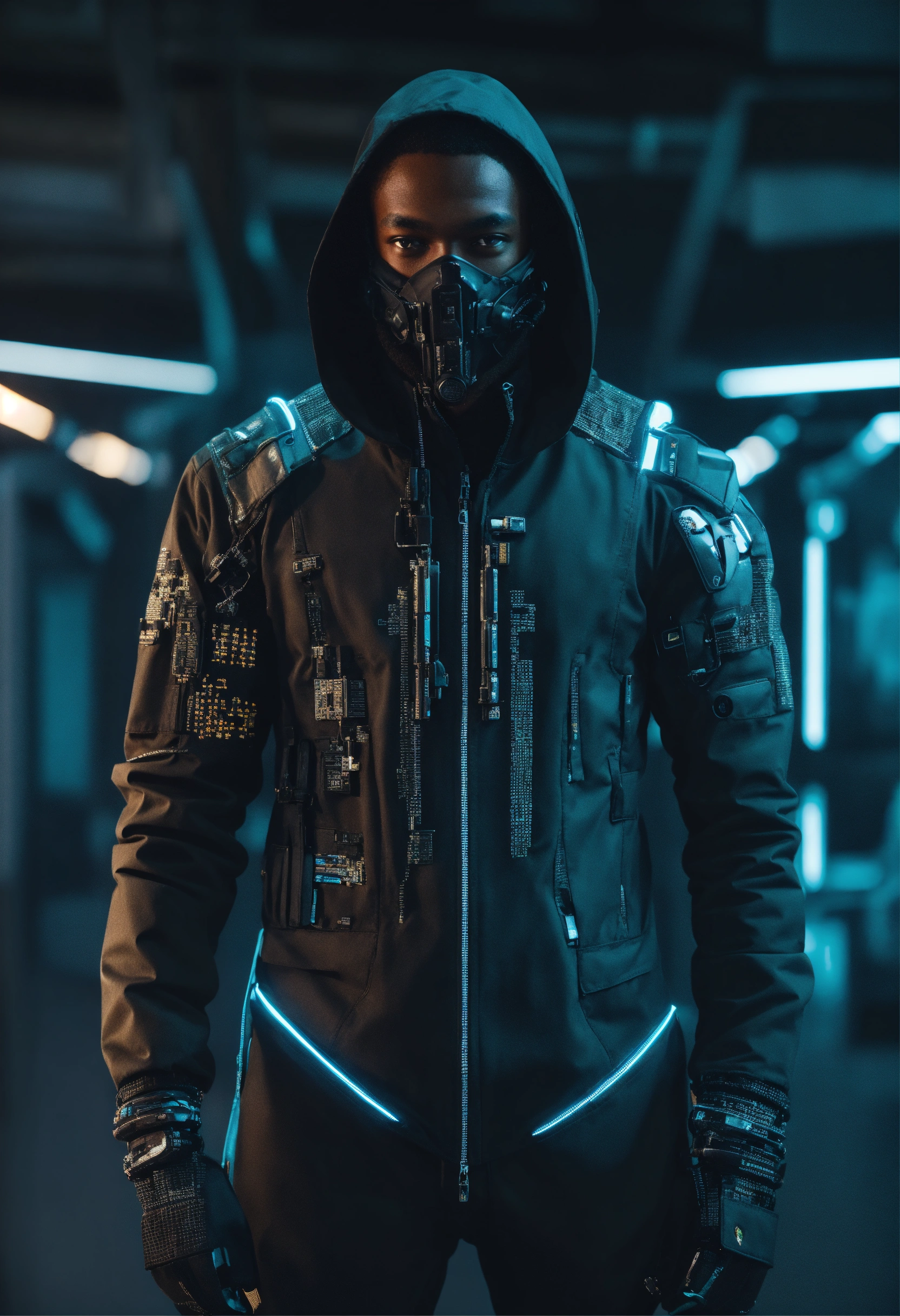 Lexica - A black hacker in a stylish suit with cybernetics