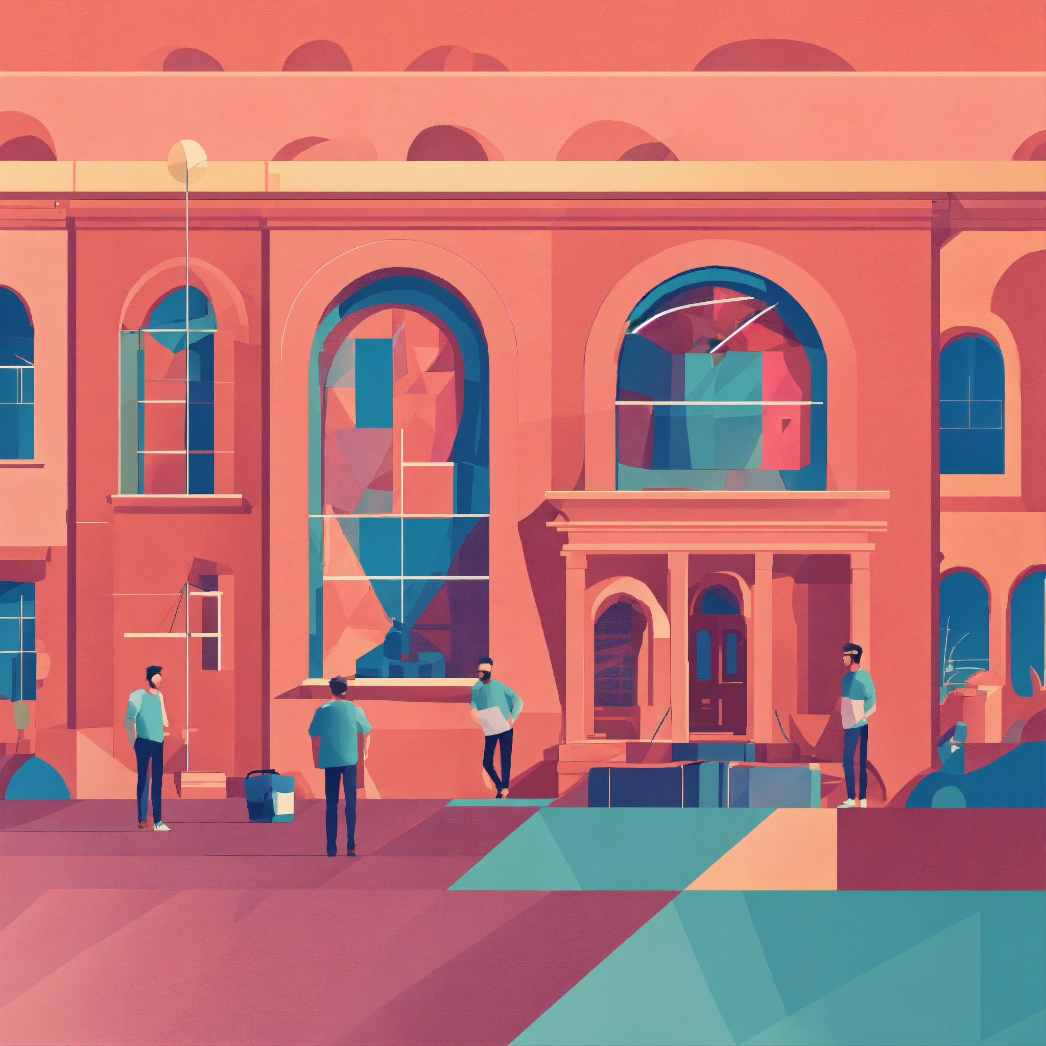 Lexica - Guys programming flat design, 35% empty background in geometry ...