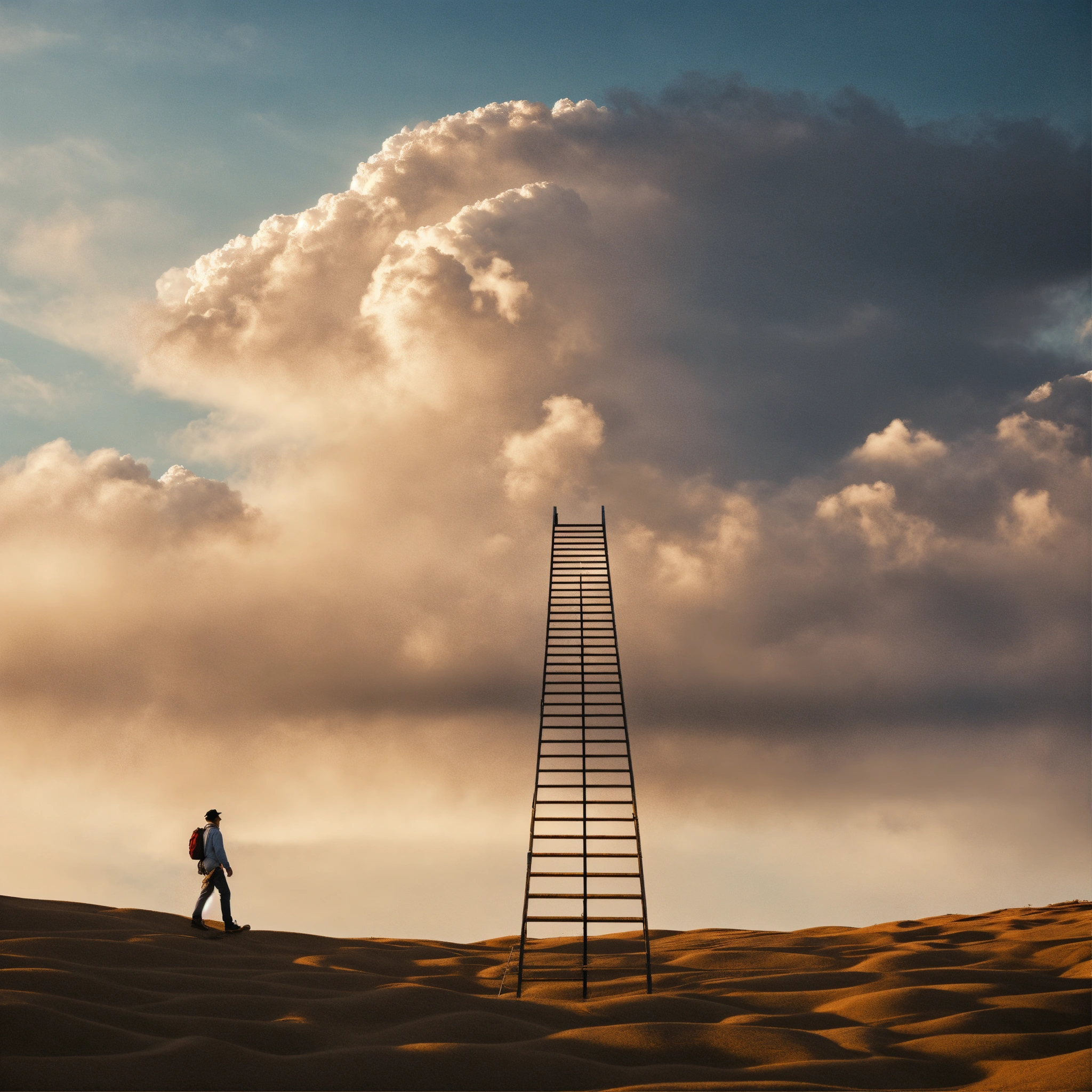 Lexica - A man walks up a ladder to the clouds