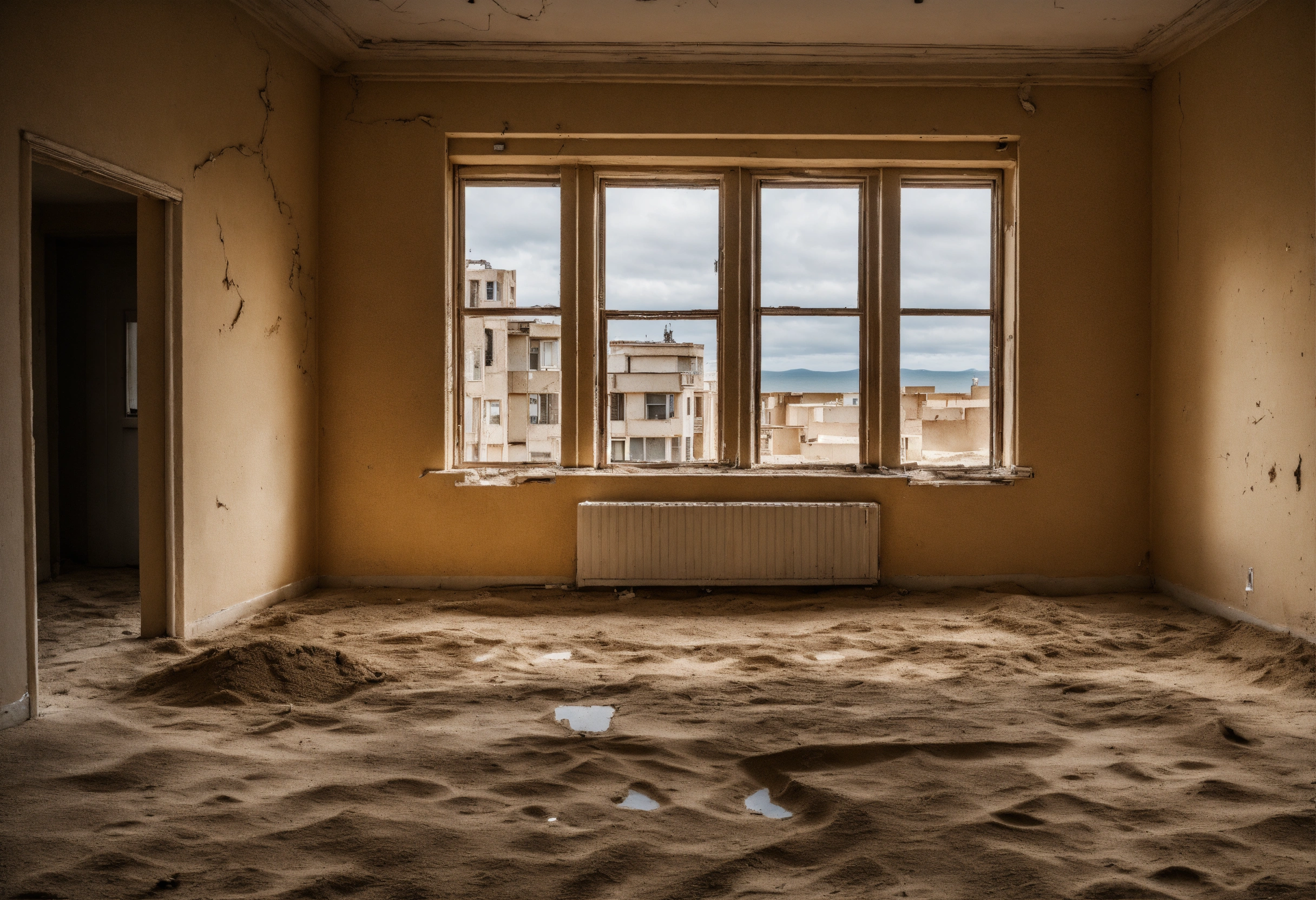 Lexica - Inside a deserted apartment with broken windows half filled ...