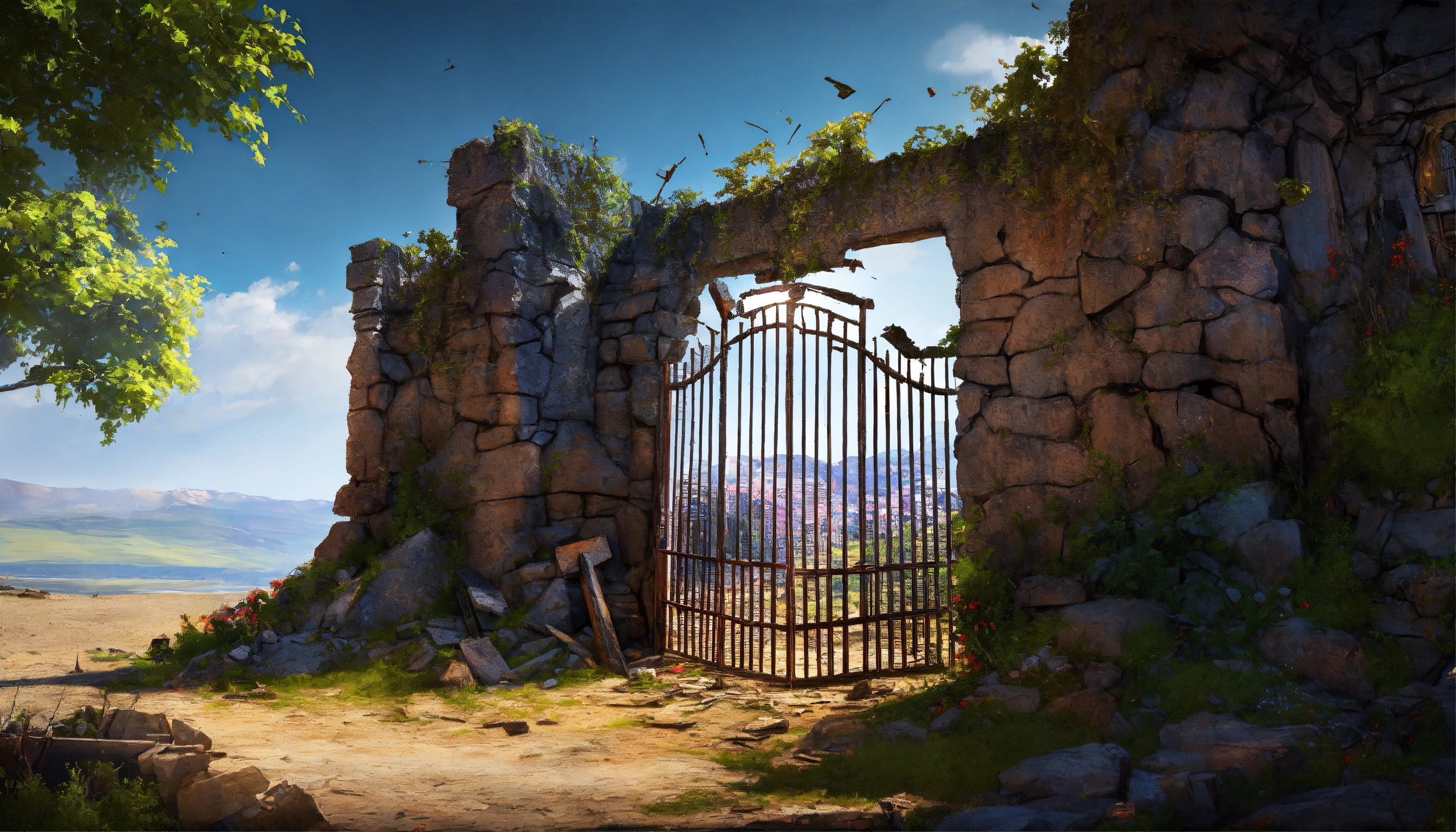 Lexica - Fantasy ransacked palisade gate with structural damage ...