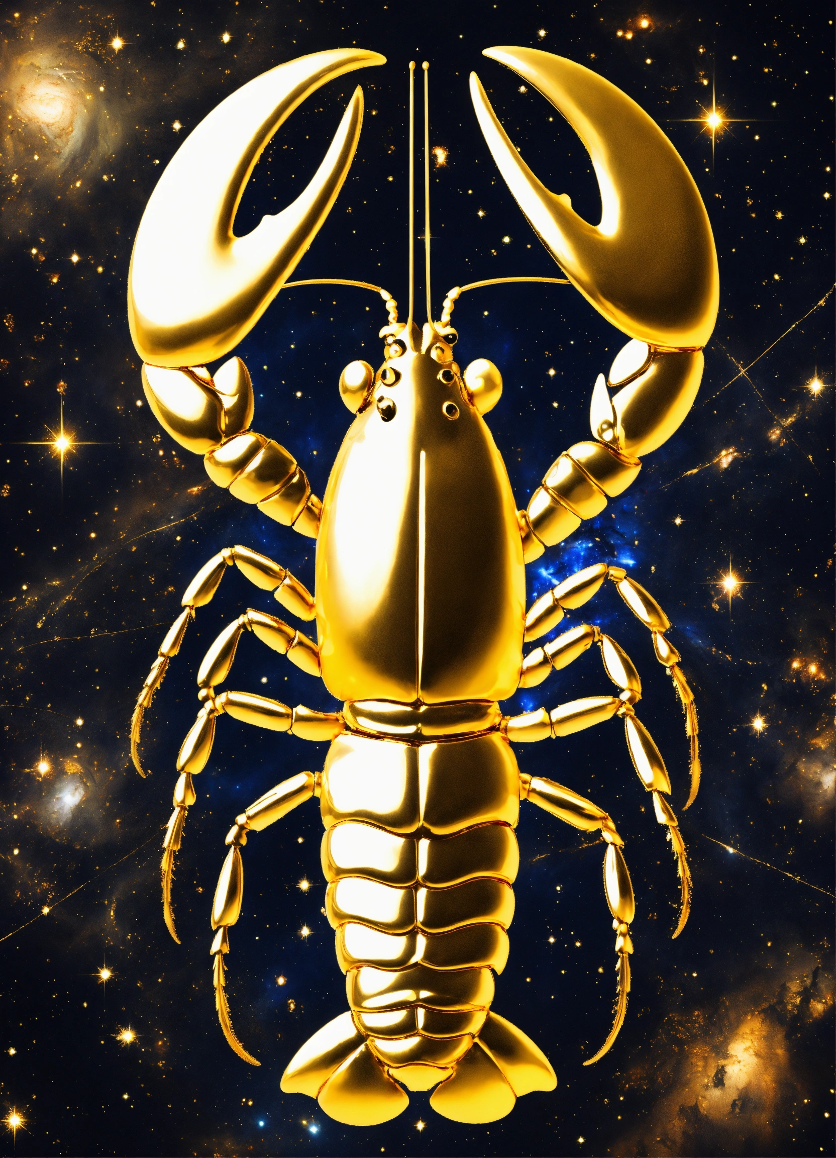 Lexica Gold and white lobster, zodiac sign, white, gold, universe