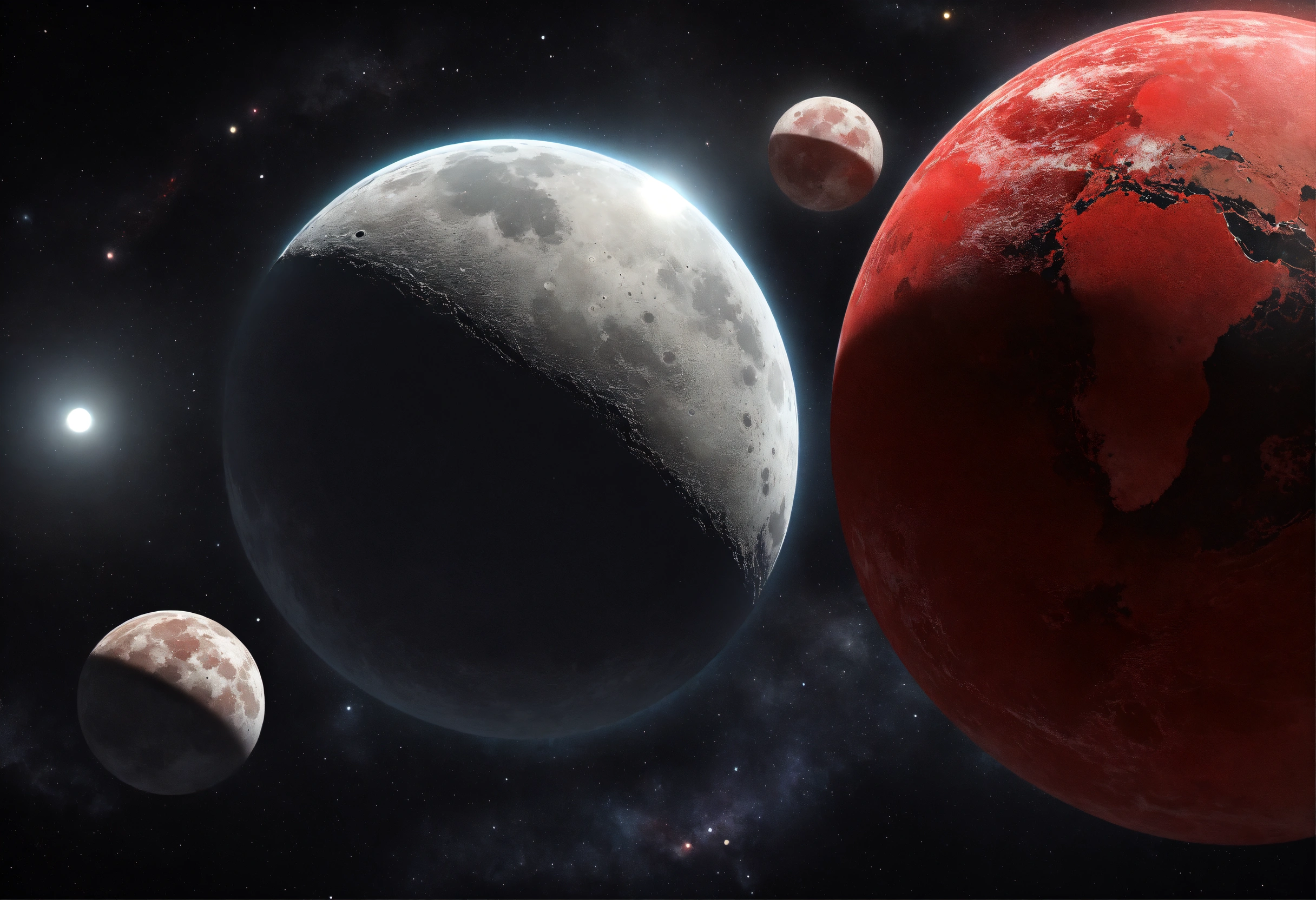 Lexica - Three moons in orbit around a human planet, two grey, one red