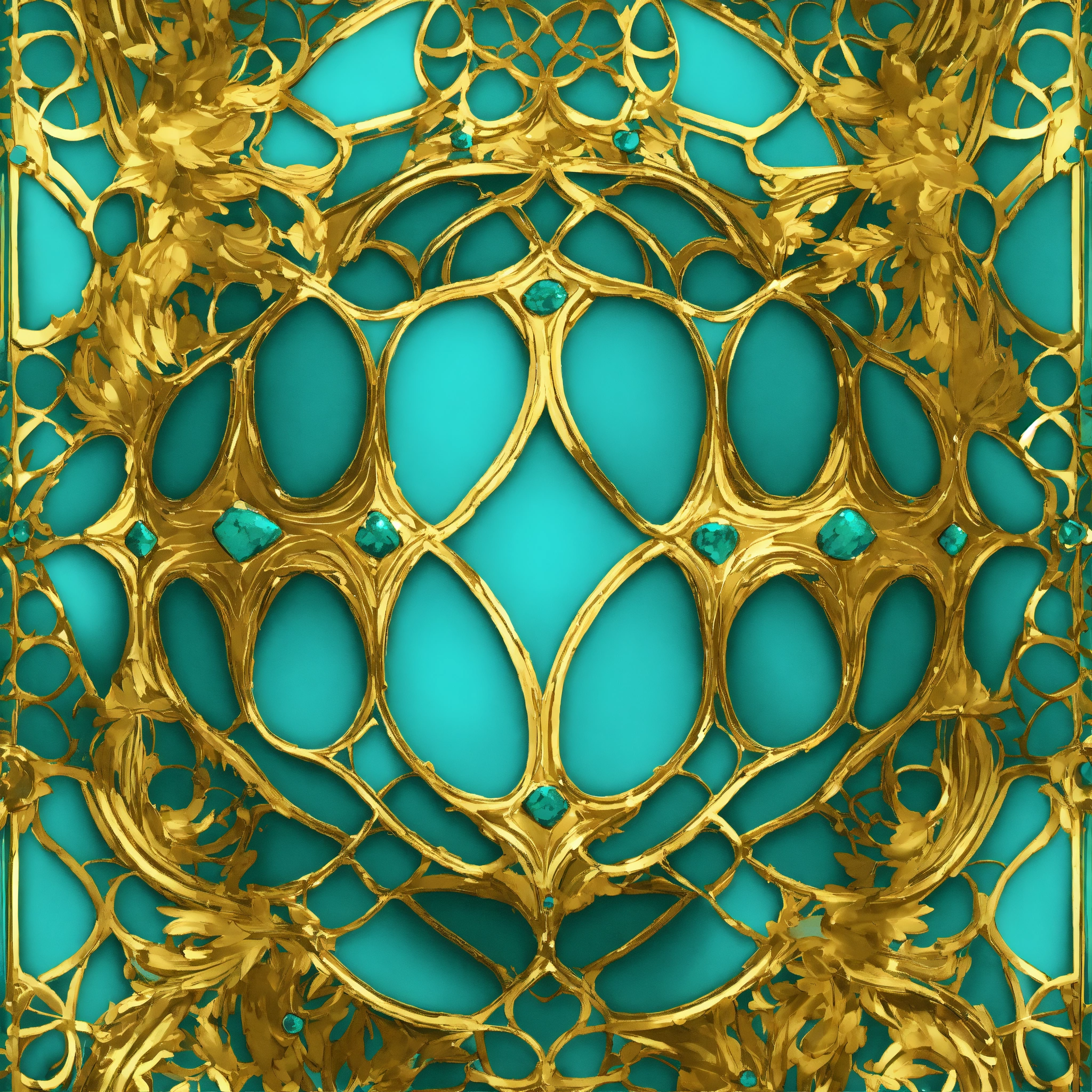 Lexica - Turquoise, gold, seamless pattern