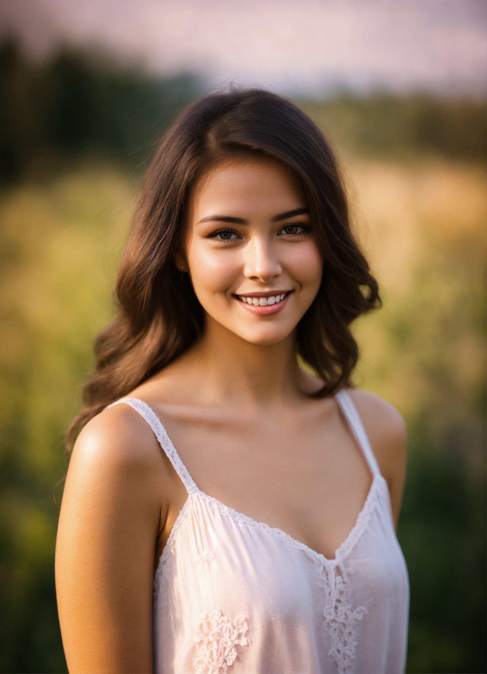 Lexica - Young woman innocent sweet smile portrait, dreamy eyes