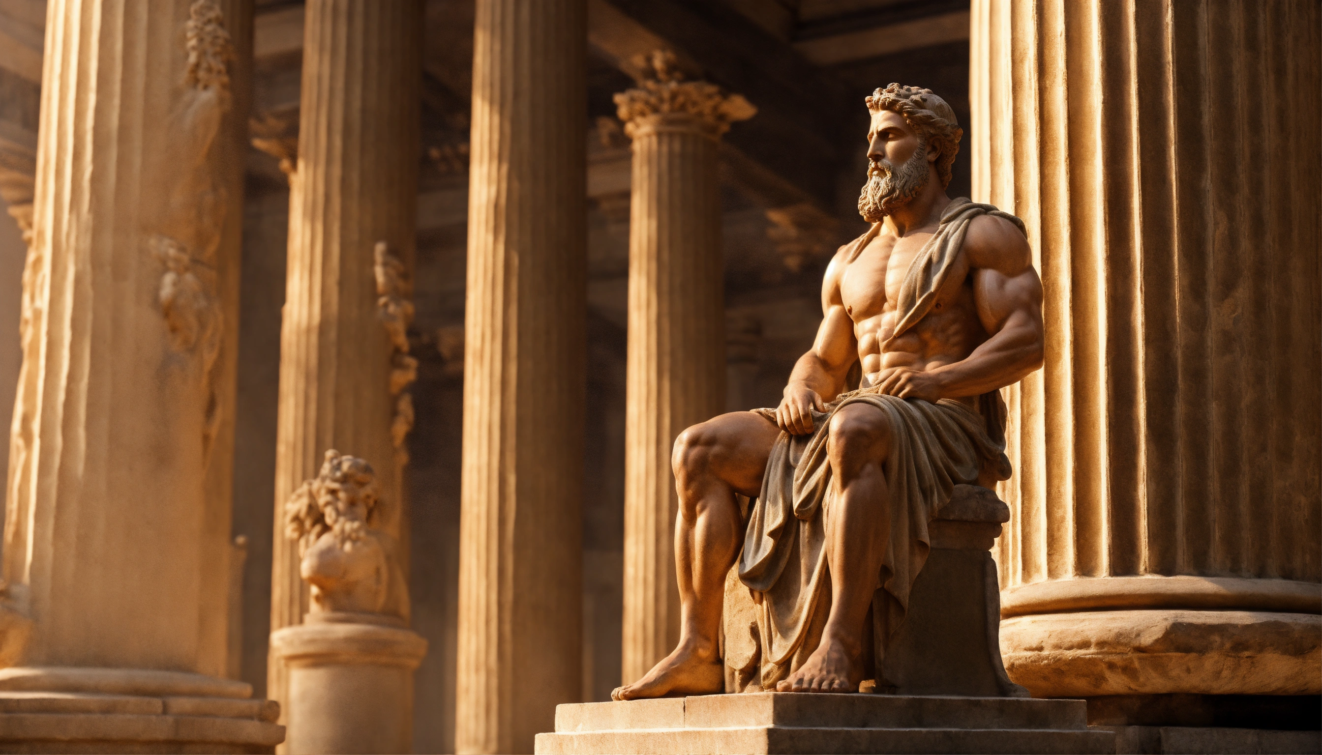 Lexica - Stoic statue, strong body, muscle, bearded, handsome man ...
