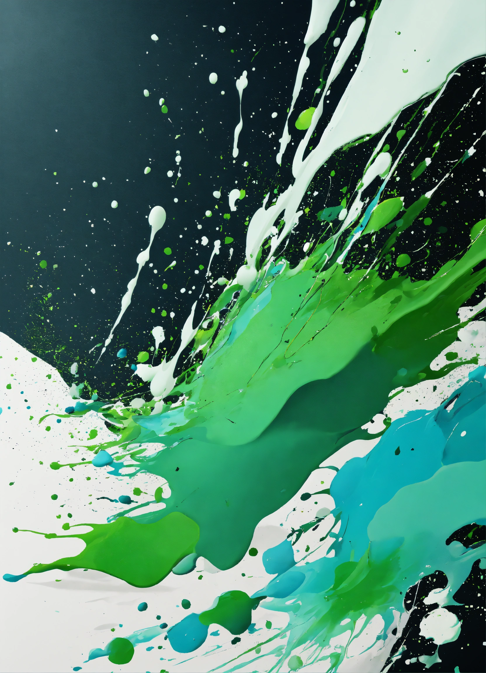Lexica - Futuristic paint splatter, look, creamy white, sky blue, green ...