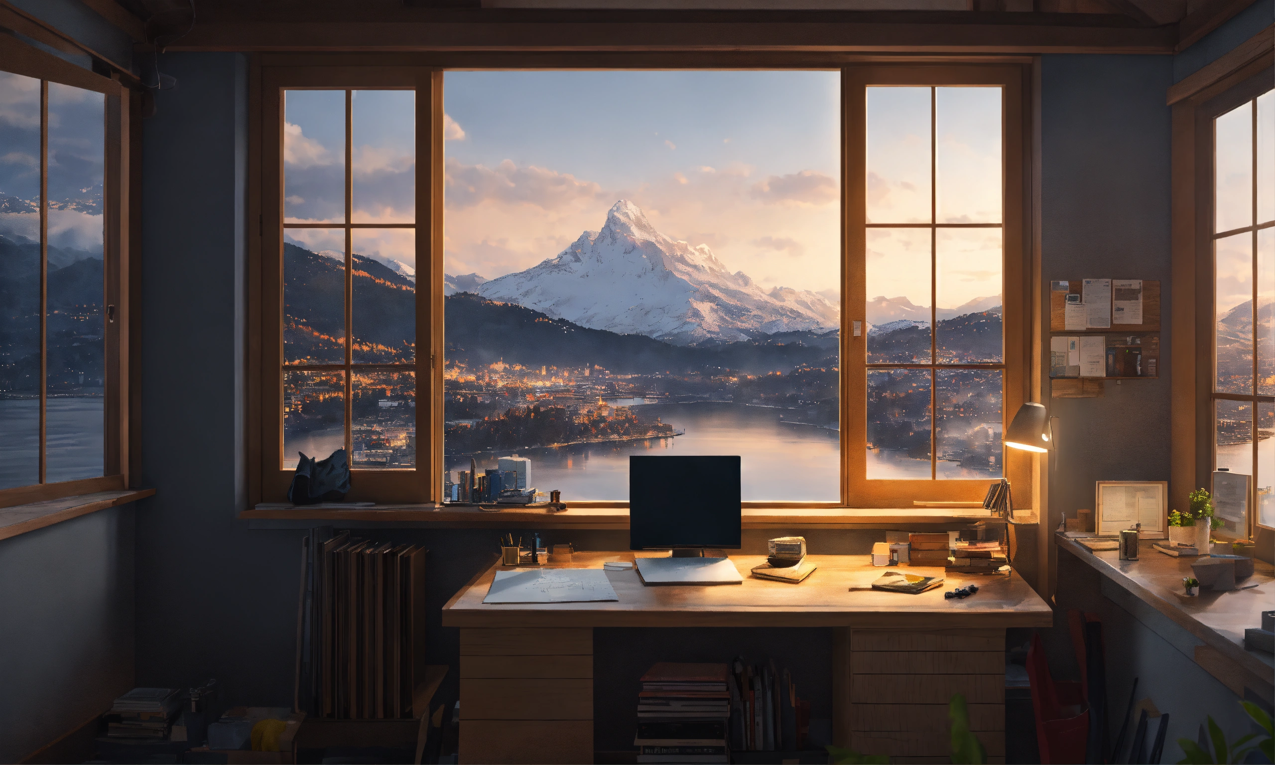 Lexica - Minimalistic stockholm study room, studio ghibli, grey washed ...