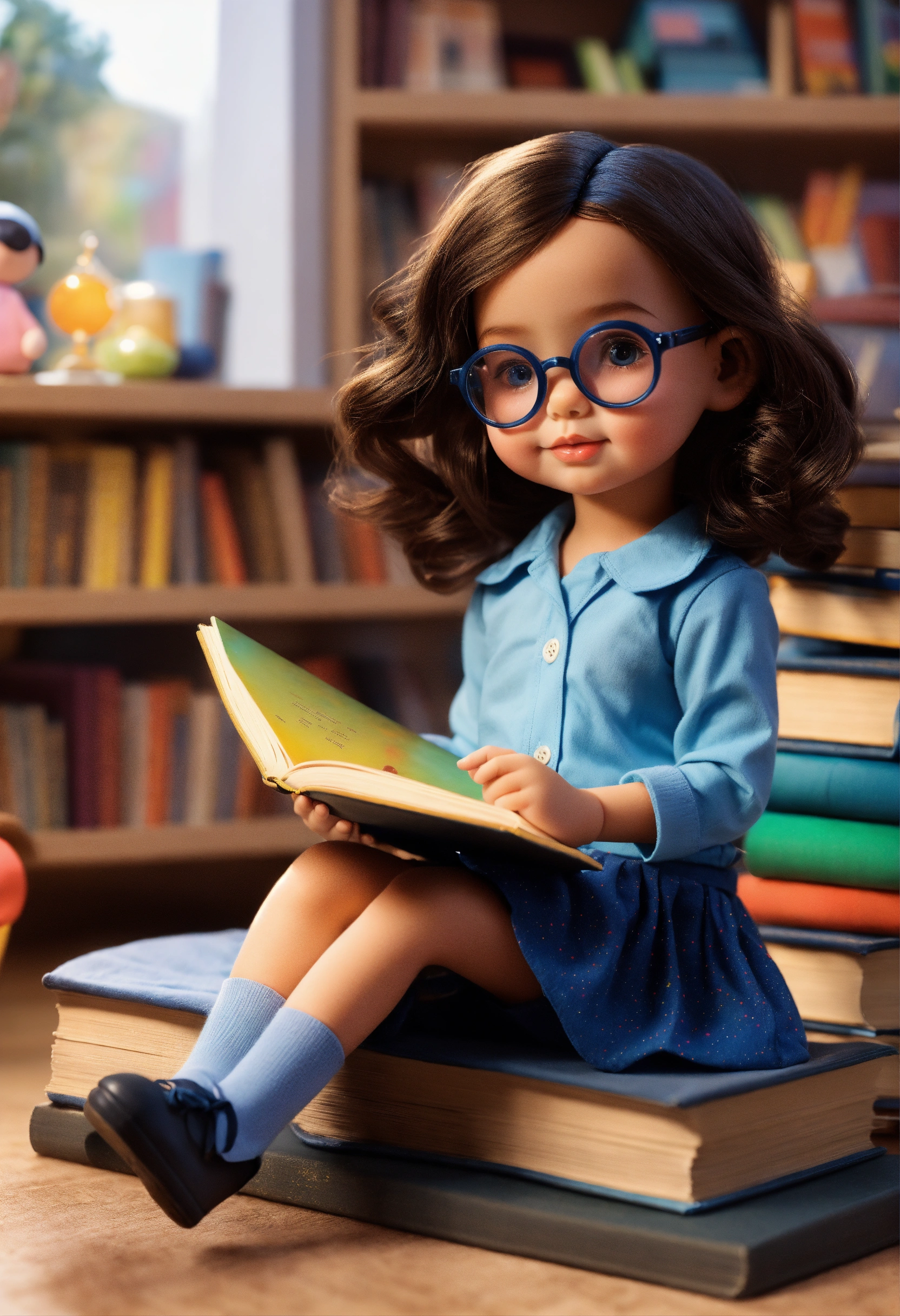 Lexica - A sweet 5-year-old girl wearing a light blue button-down shirt ...