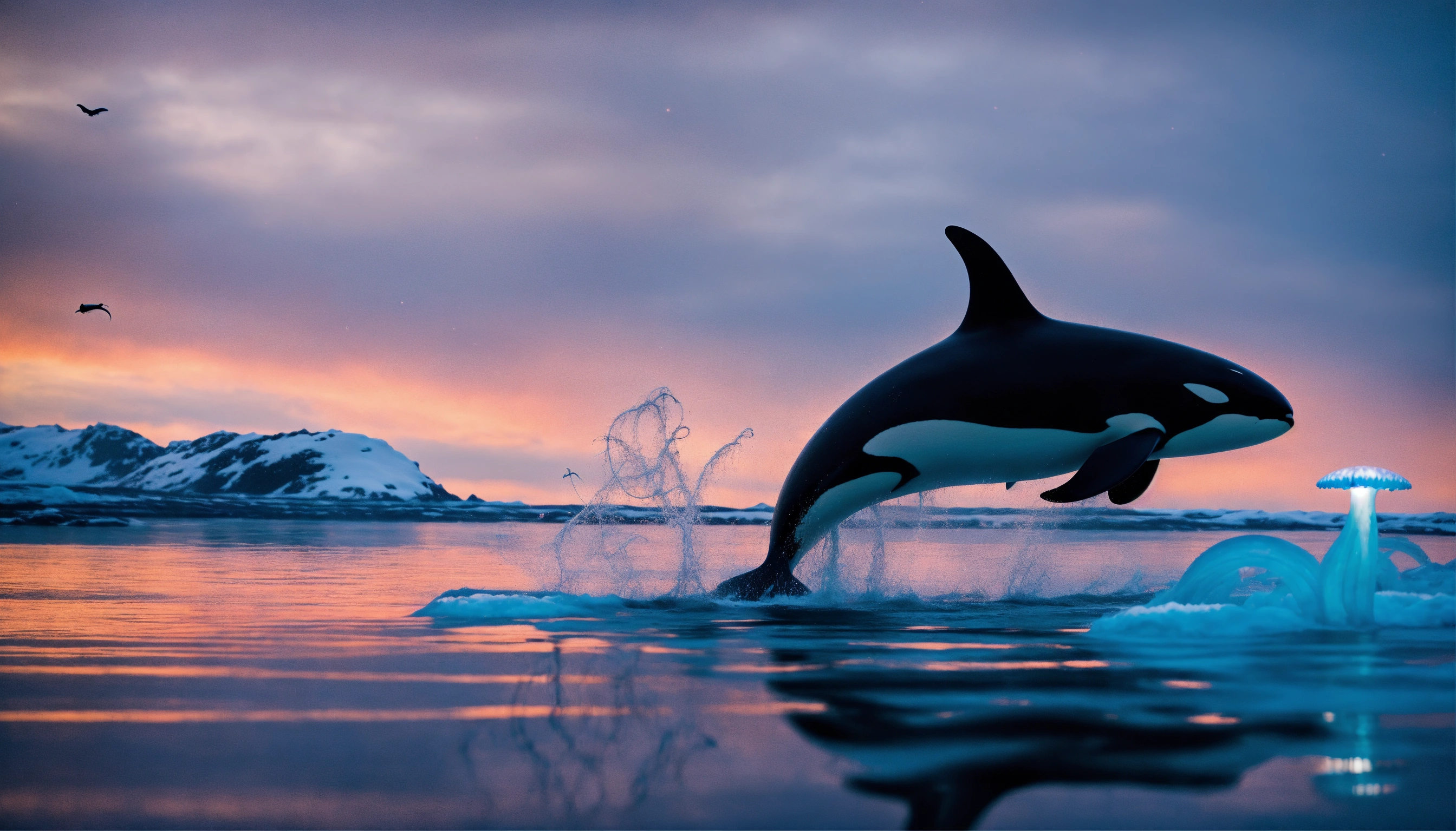 Lexica - An adorable orca dancing joyfully with her jellyfish ...