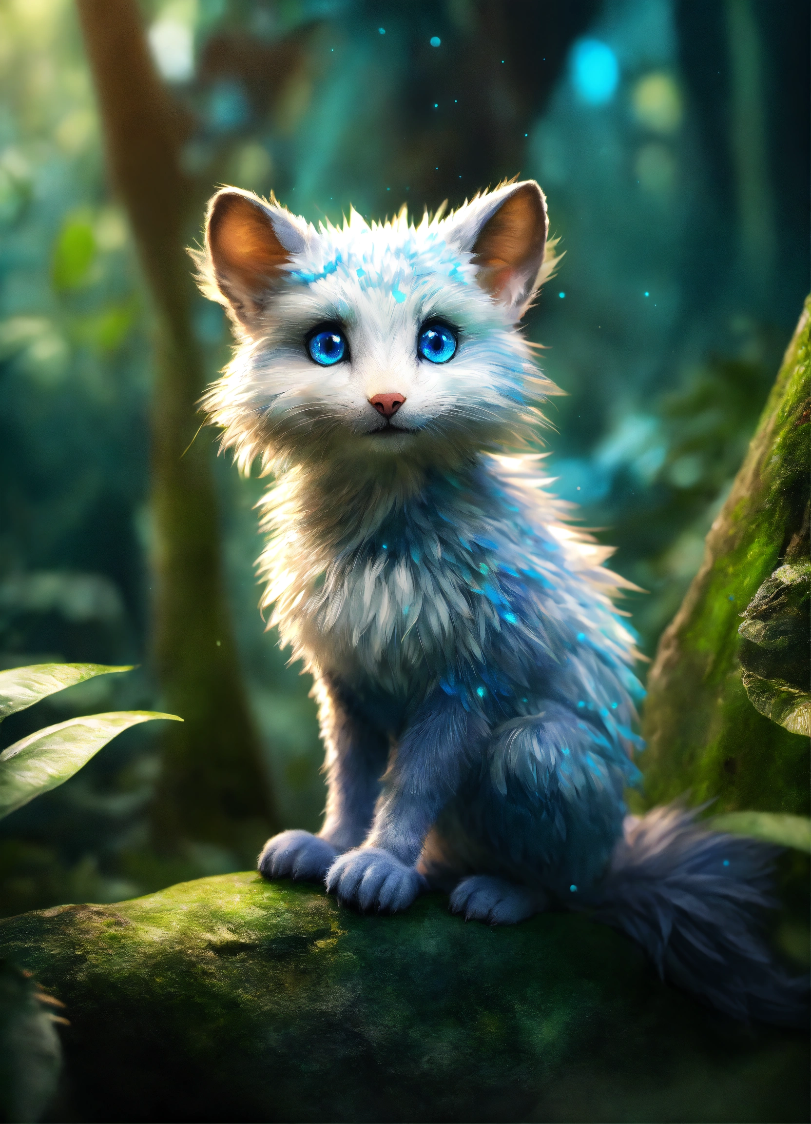 Lexica - Beautiful little furry creature full body with blue eyes in a ...