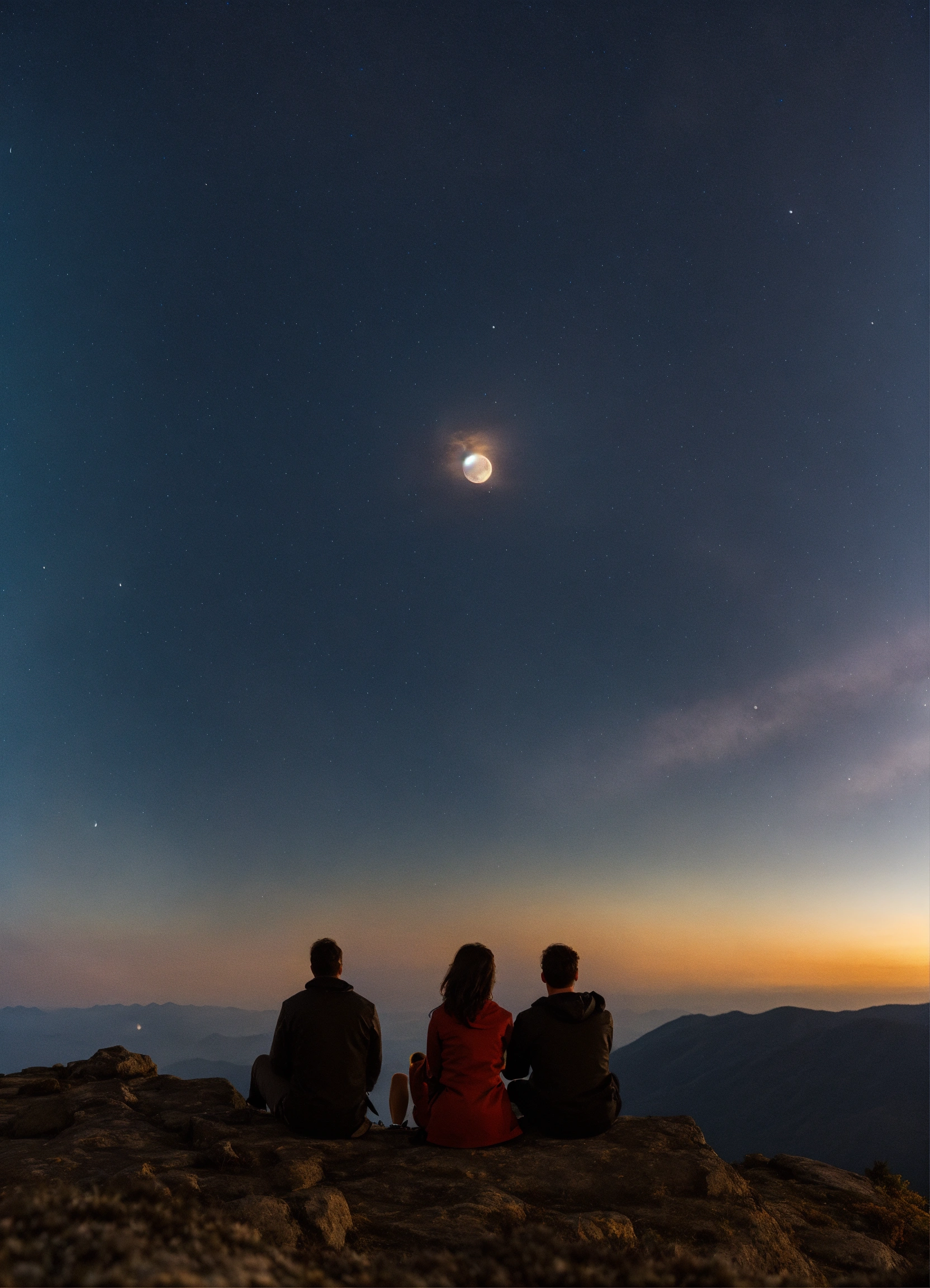 Lexica - A couple sitting on a mountain top watching the moon explode ...