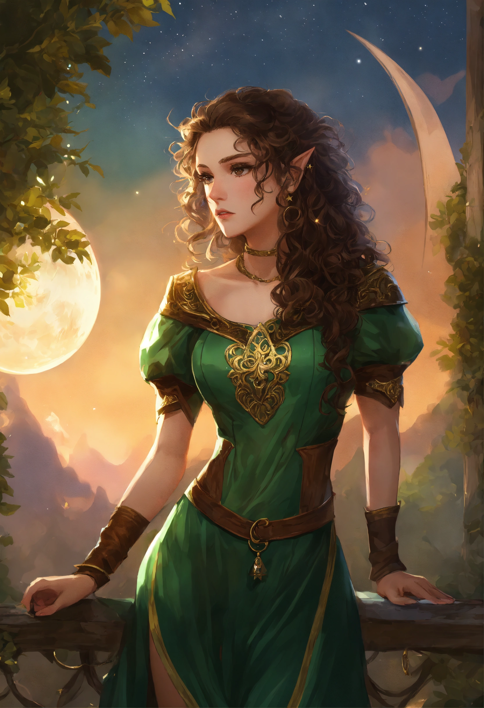 Lexica - Character art of a 24-year-old female wood elf, curly hair ...