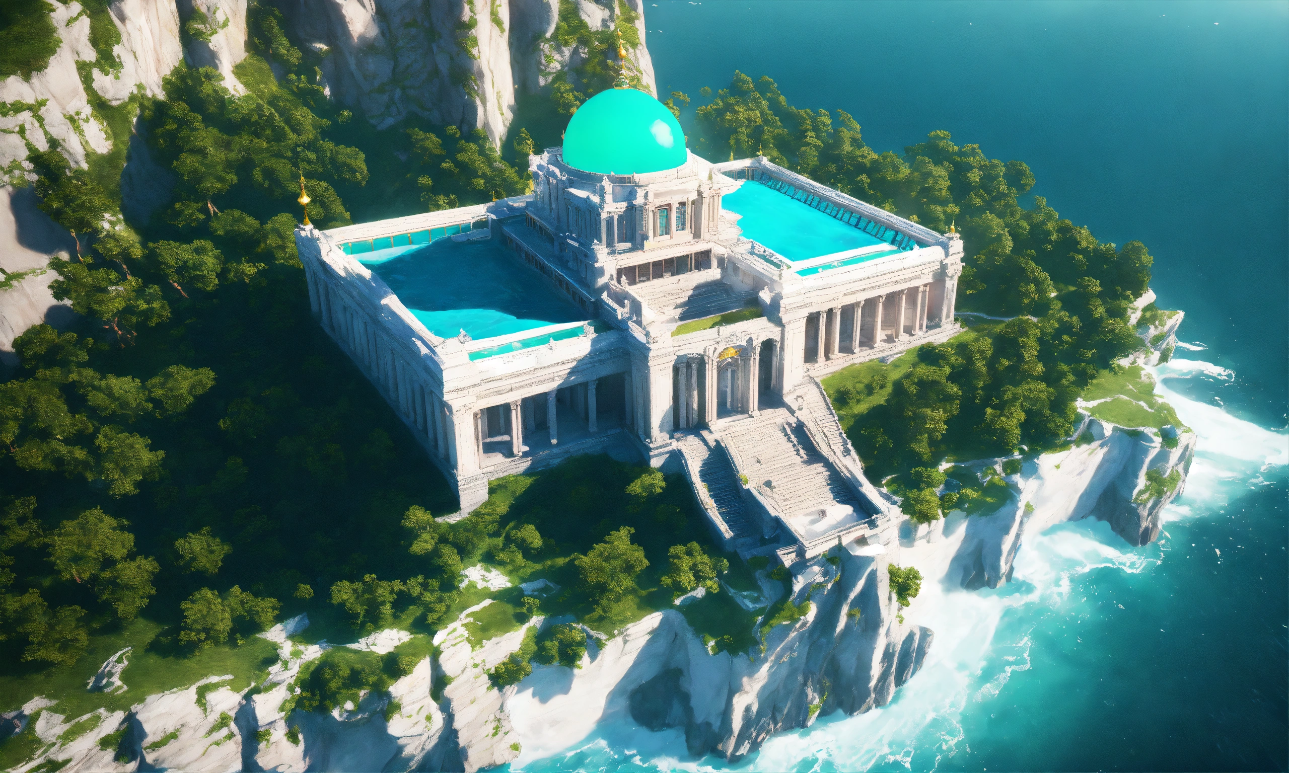 Lexica - Overhead view of a white marble and jade sci fi royal palace ...