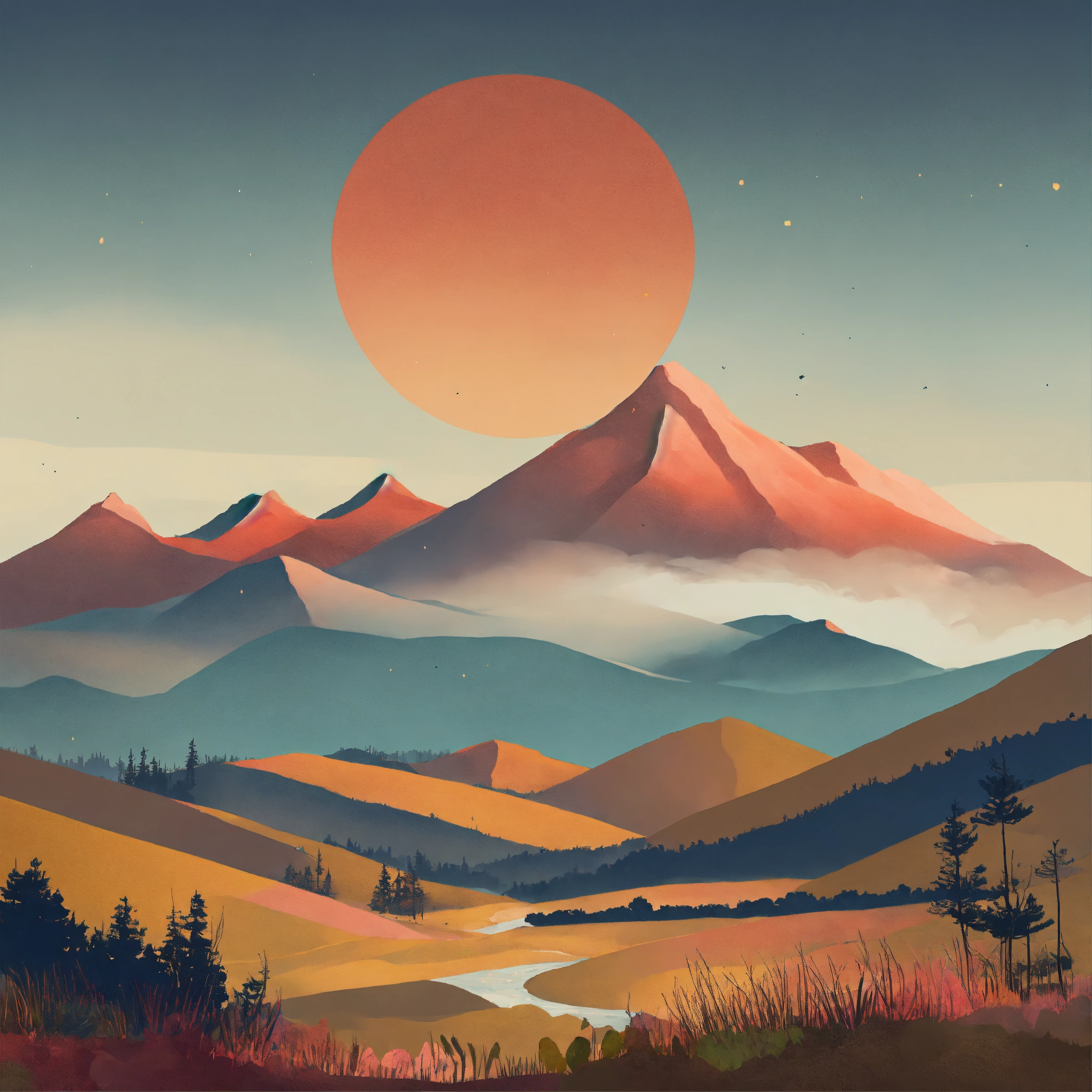 Lexica - Boho art Minimalist landscape mountains