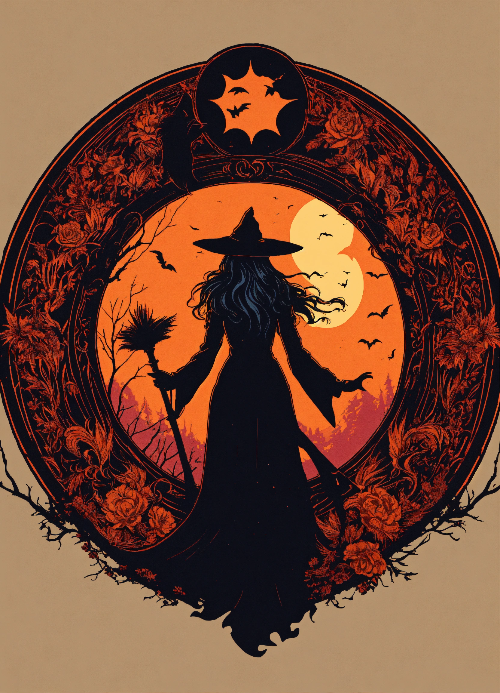 Lexica - Witch in a circle, tshirt design, retro, vector artwork, ART ...