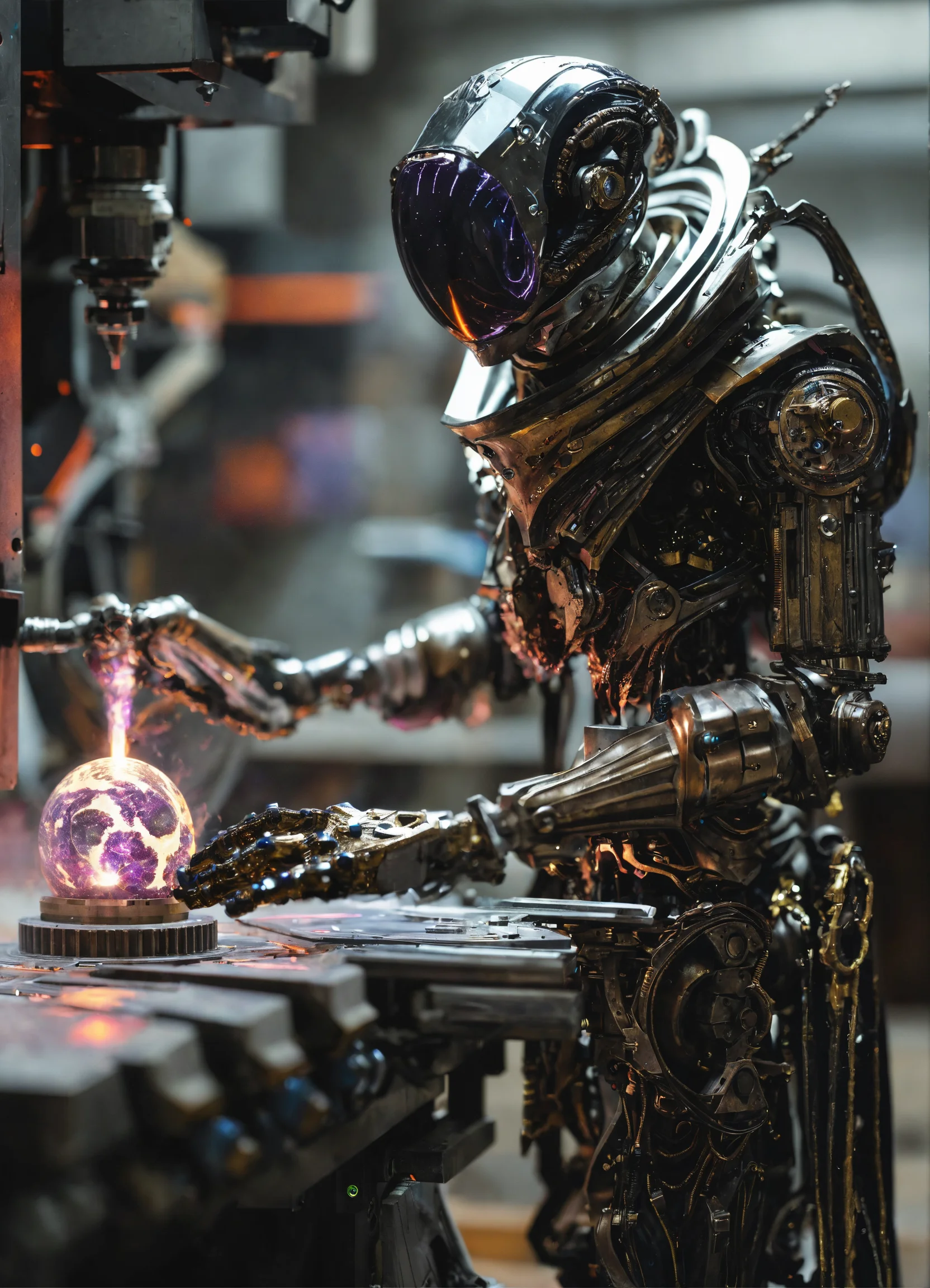 Lexica - Imagine a cosmic void warlock milling on CNC machine titanium.