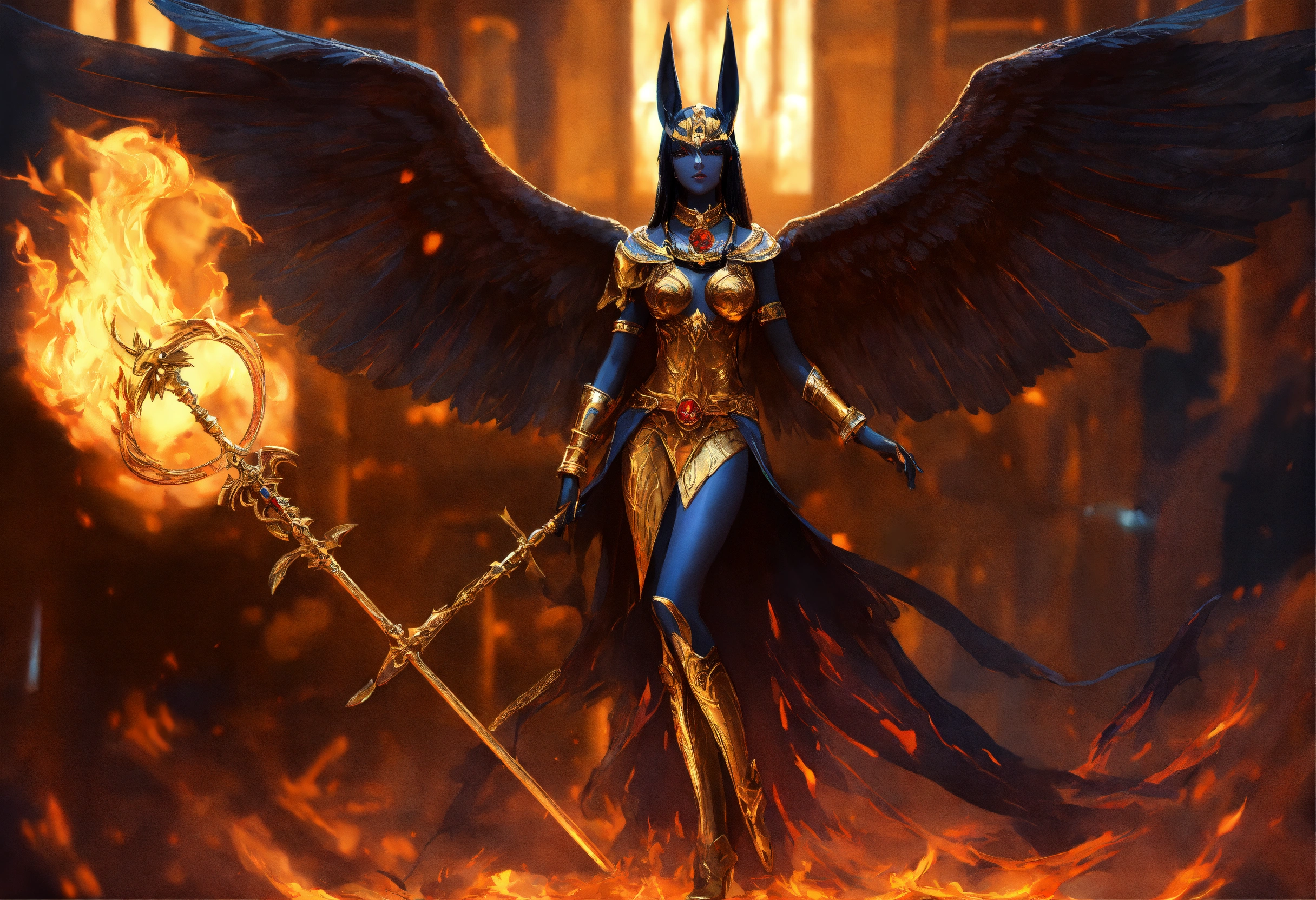 Lexica - Beautiful death anubis woman mi-angel and mi-demon equilibre ...