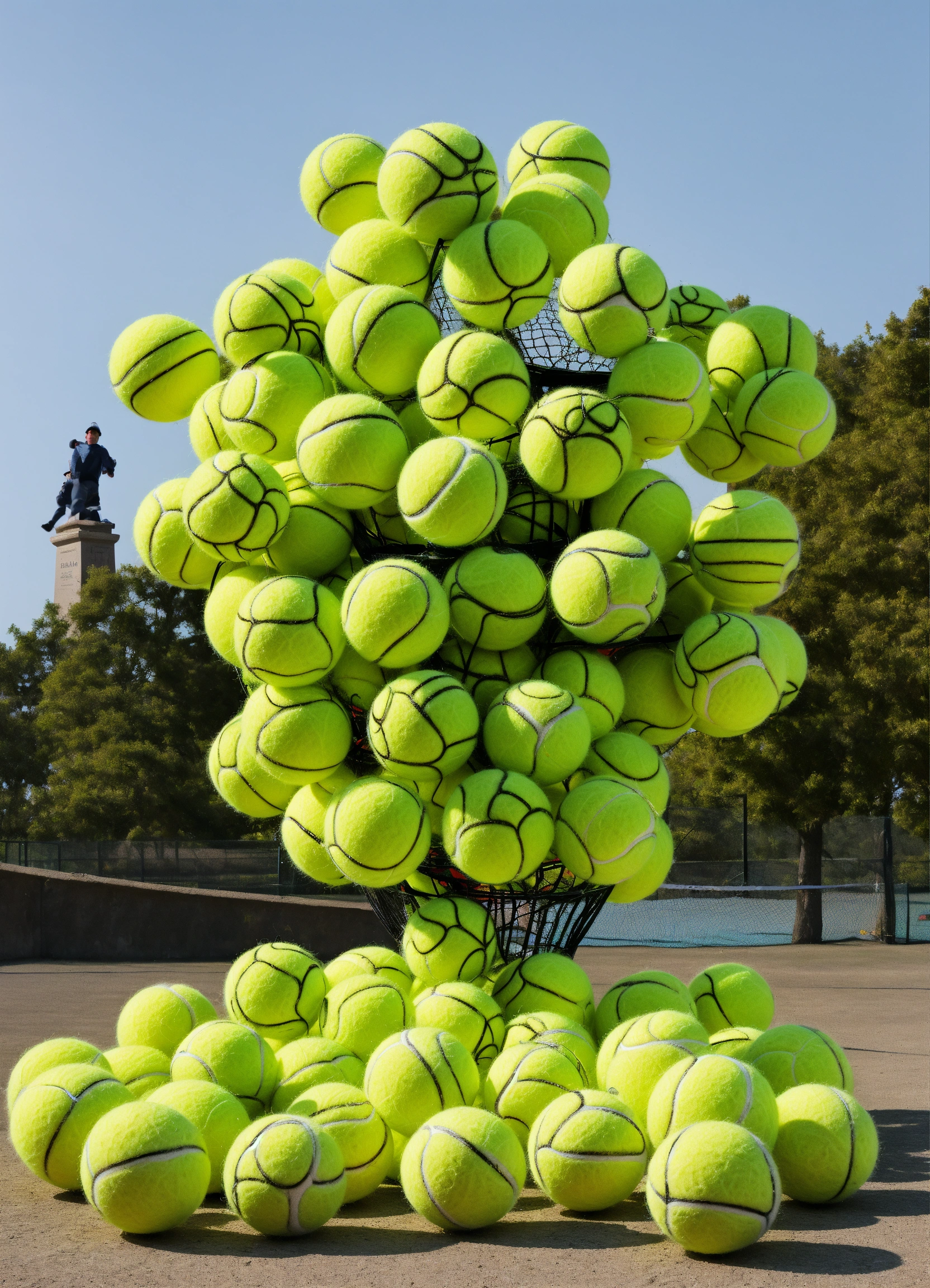 Lexica Comics, juggle with tennis balls, textile art, monuments